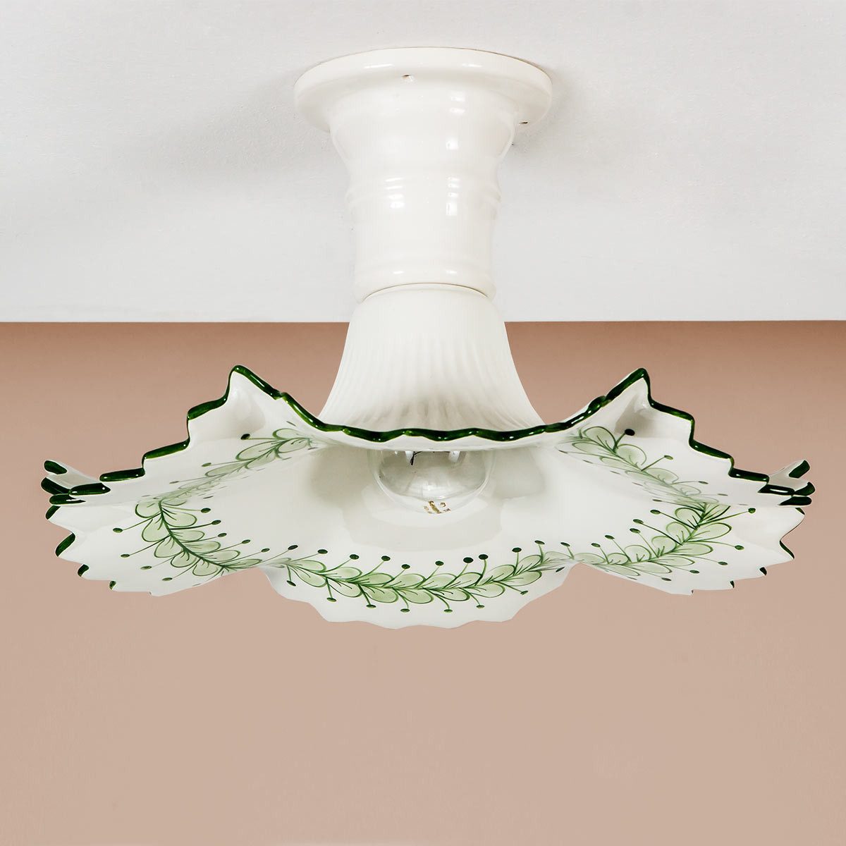 Helios Leuchten Deckenleuchte Keramik weiß, farbig dekoriert, vintage Keramiklampe Deckenlampe, für Esstisch Küche, handgefertigt handbemalt