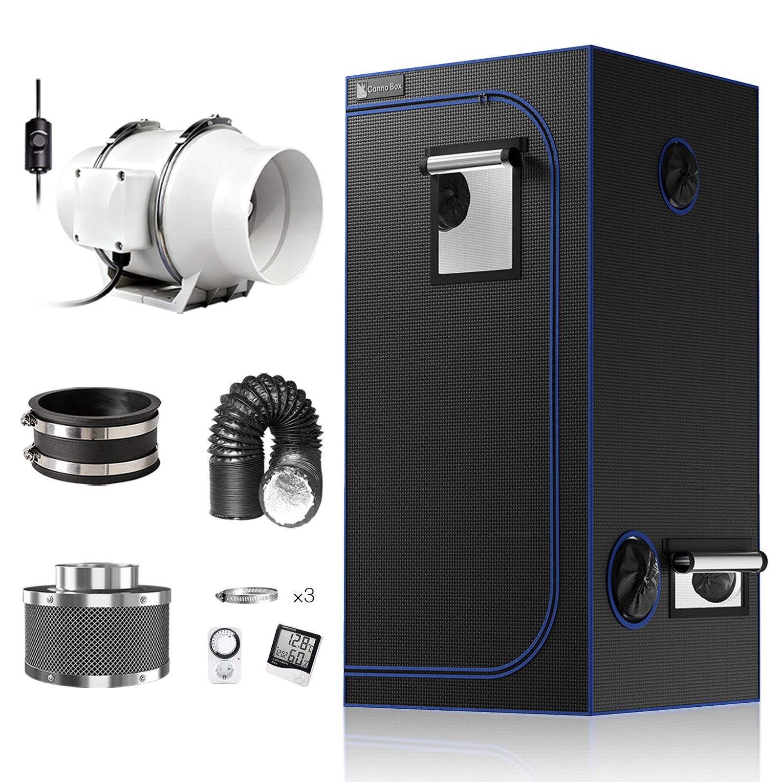 CannoBox Gewächshaus CannoBox 100mm Growbox Abluft Komplett Set Growzelt mit Regelung