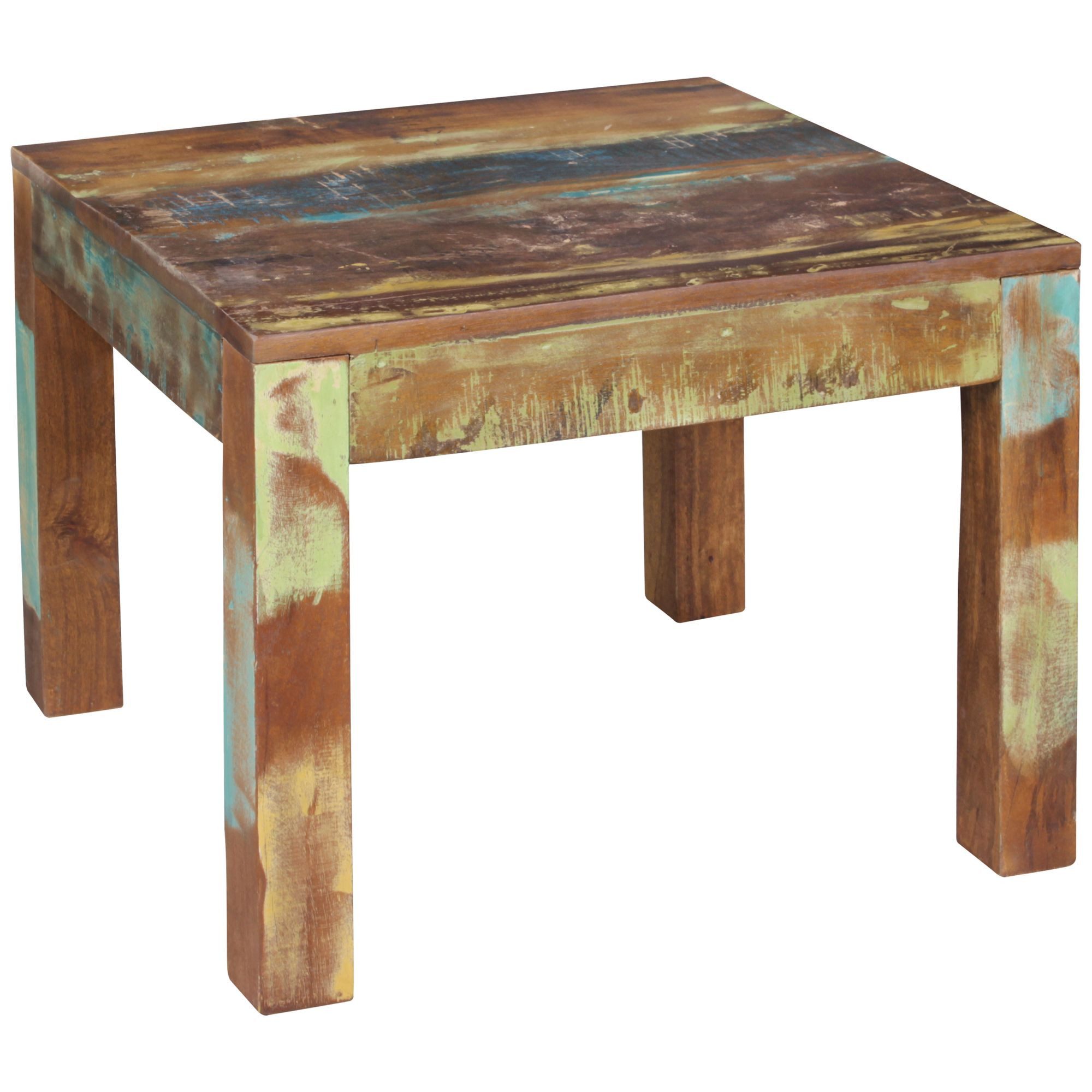KADIMA DESIGN Couchtisch Couchtisch KALKUTTA 60 x 47 x 60 cm, Massivholz Beistelltisch, Shabby-Chic, Wohnzimmer Tisch aus Bootsholz, Sofatisch quadratisch