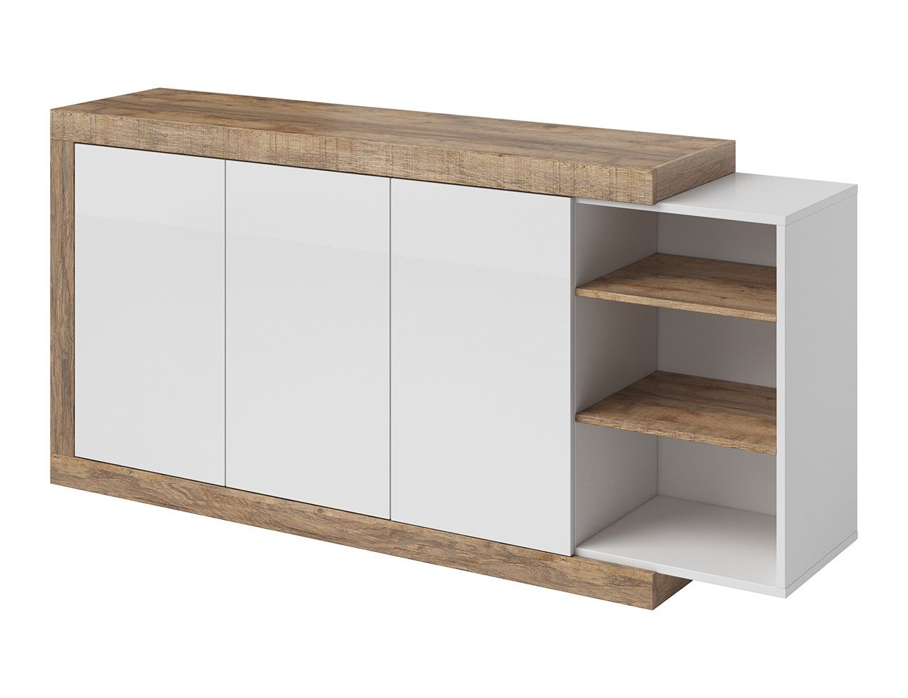 Helvetia Sideboard Saragossa (Sintra, 1 St., 1-teilig), 180cm weiß Hochglanz / samdal eiche grifflos
