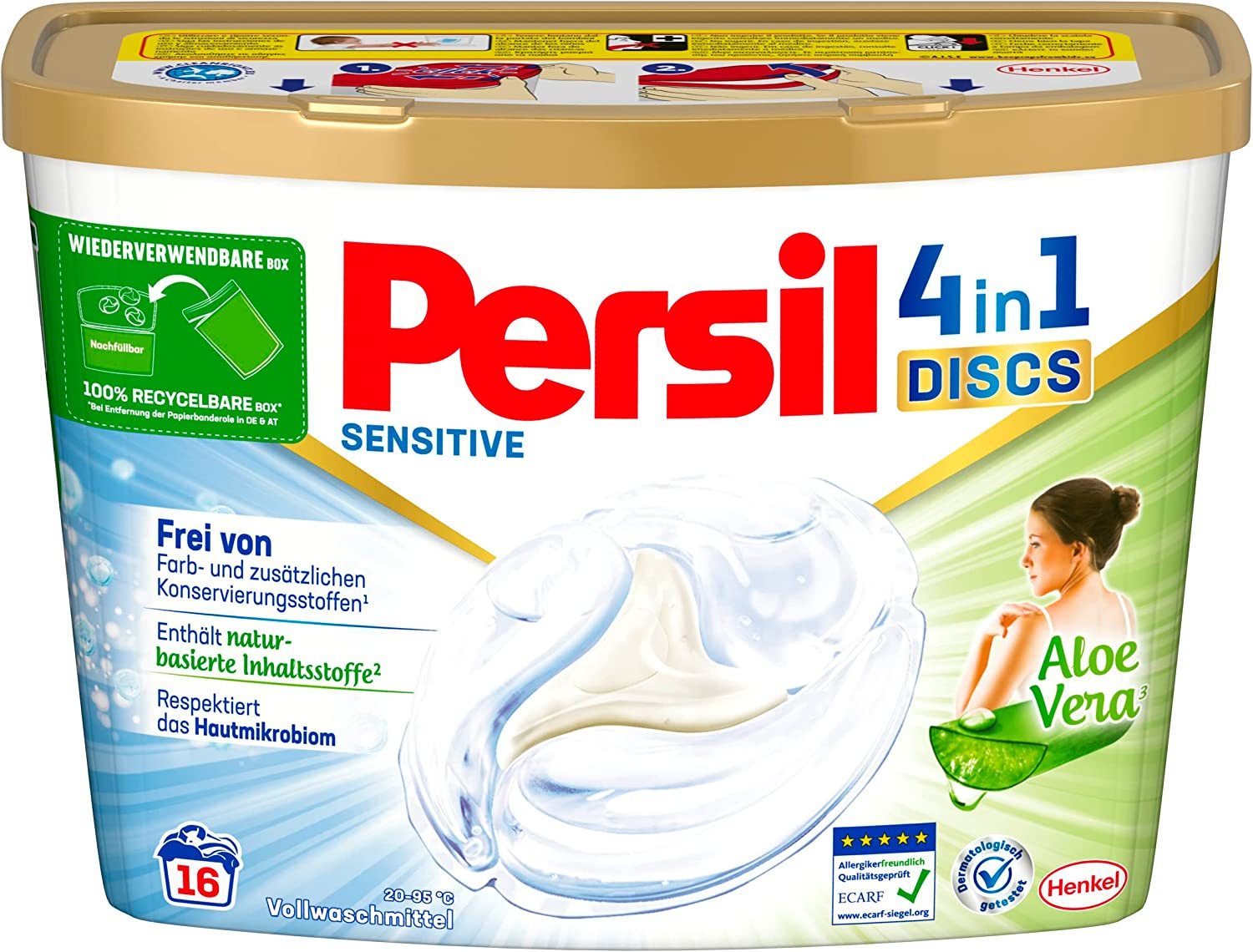 Persil Sensitive 4-in-1 DISCS 16 WL Vollwaschmittel (16-St. für Allergiker & Babys)