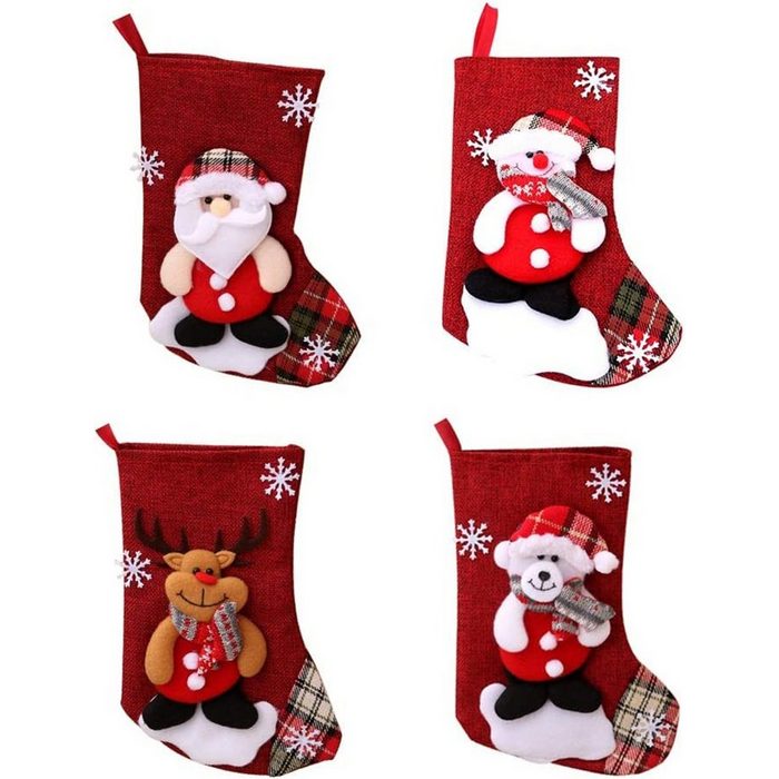 Housruse Socken 4 Stück Weihnachtsstrumpf Weihnachten Kreative Puppe Nikolausstiefel