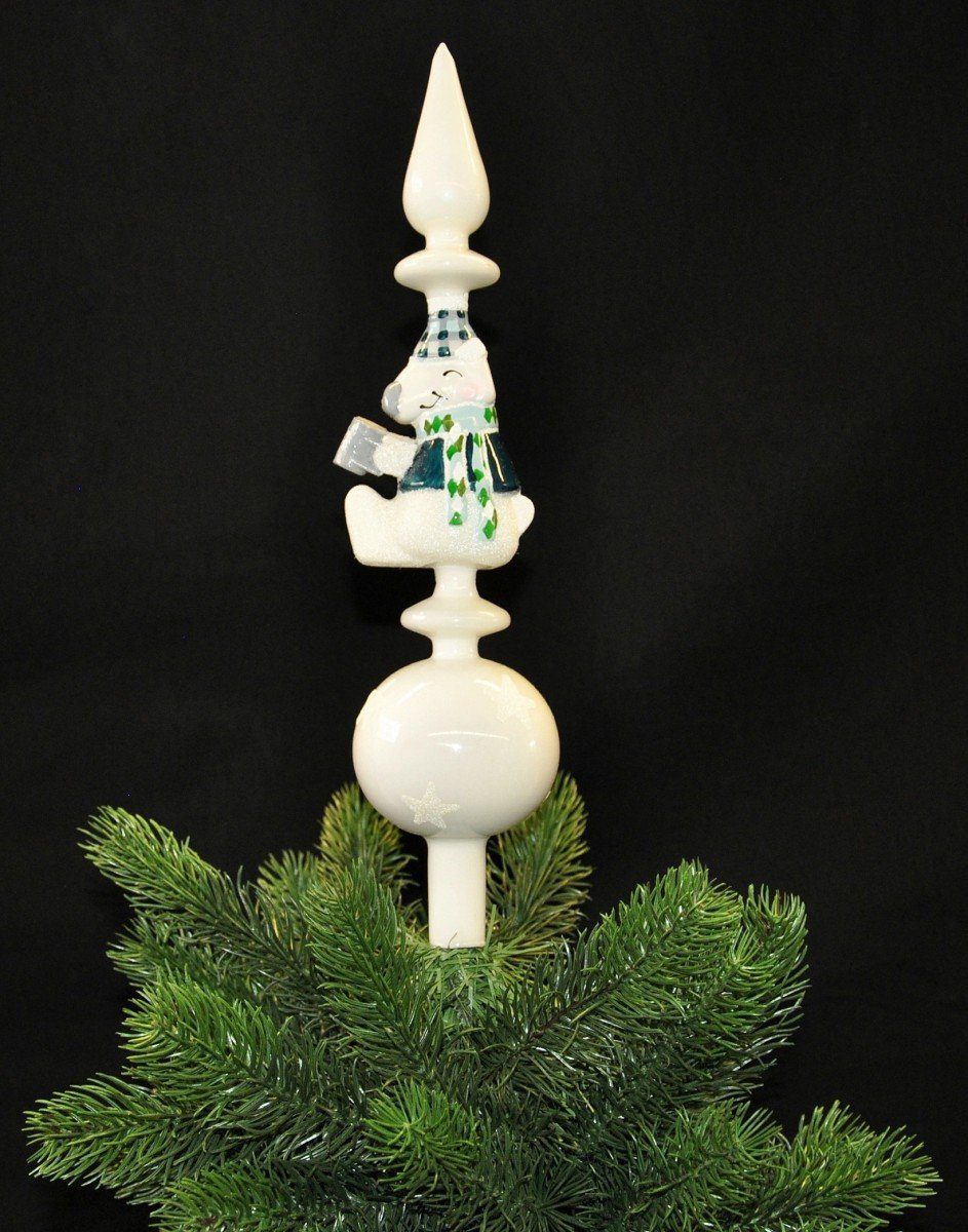 Kaemingk Christbaumspitze Christbaumspitze Glas 34cm Spitze Matt Glitzer Bär Eule Pinguin Tanne, Echt Glas, Massive Ausführung, Inklusive praktischer Aufbewahrungsbox