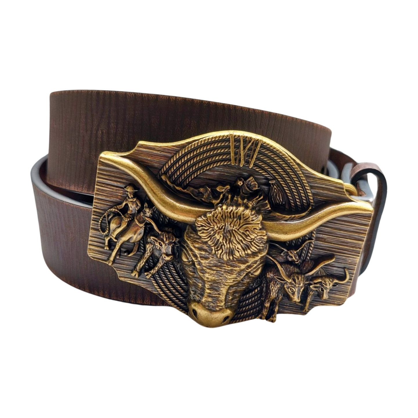 Ware aus aller Welt Ledergürtel Wild West Wechselgürtel Western Gürtel mit Longhorn Gürtelschnalle