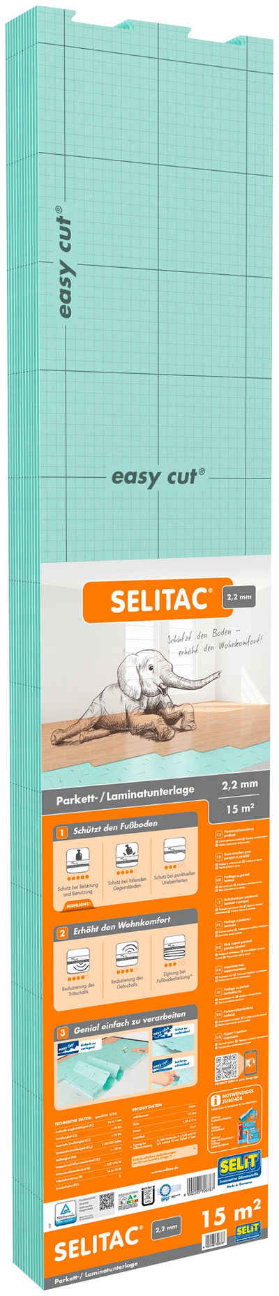 Selit Trittschalldämmplatte »SELITAC«, 2,2 mm, 15 m², für Parkett-/Laminatböden, faltbar