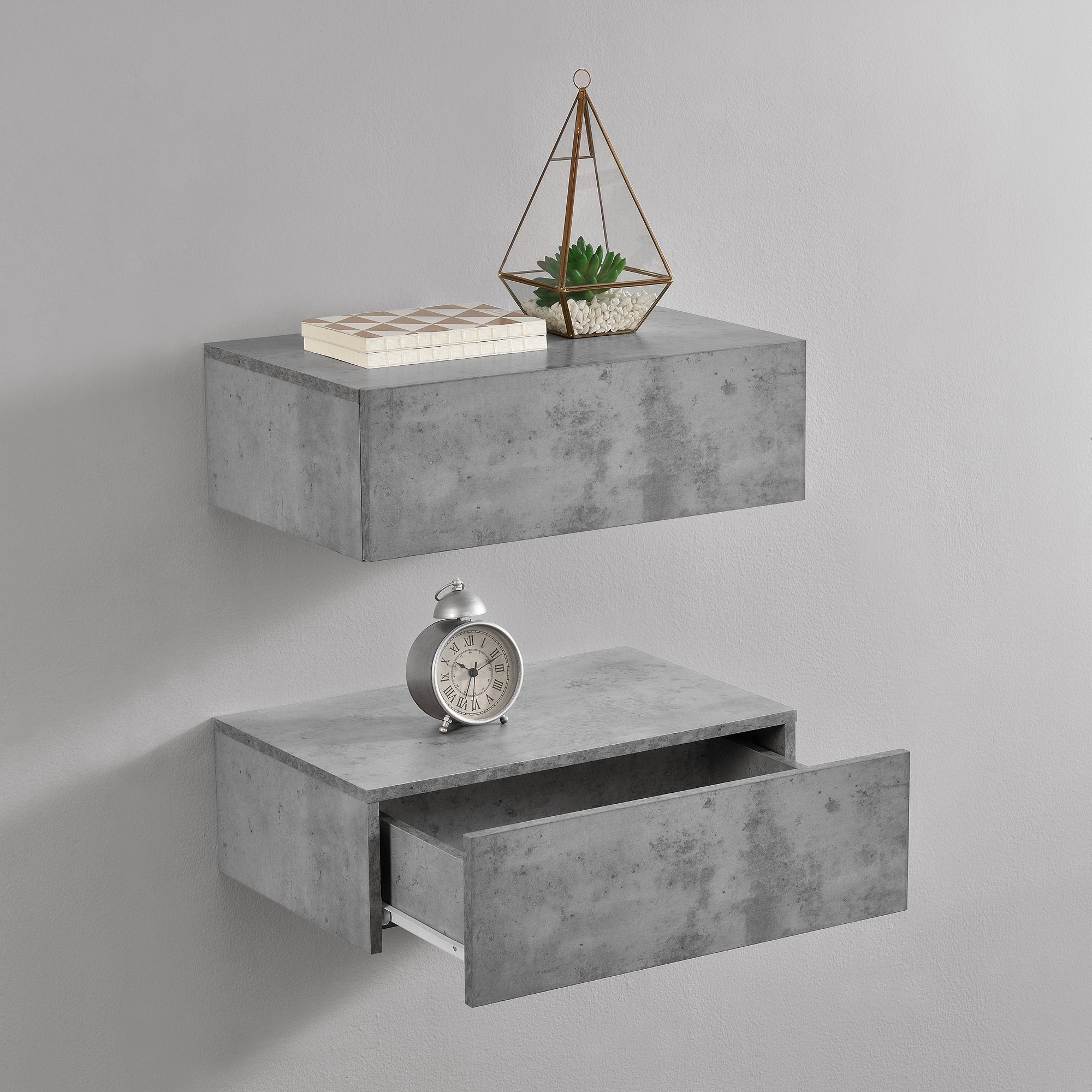 en.casa Nachtschrank »Oslo« in 2er Set mit Schublade 46x30x15cm Beton-Optik günstig online kaufen