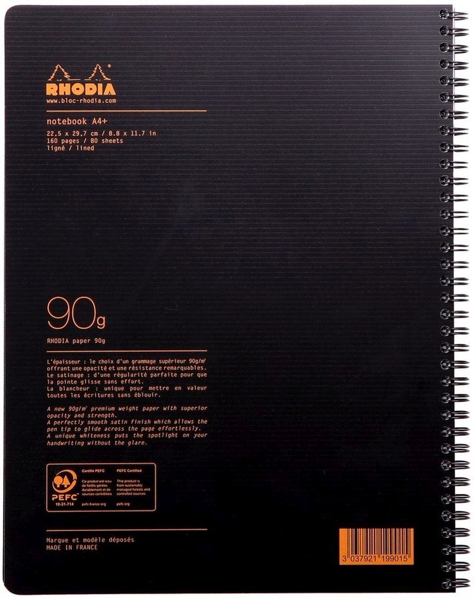 Notizbuch Notizbuch A4+ 80 Blatt Wire-O-Bindung 90g liniert mit Rand schwarz