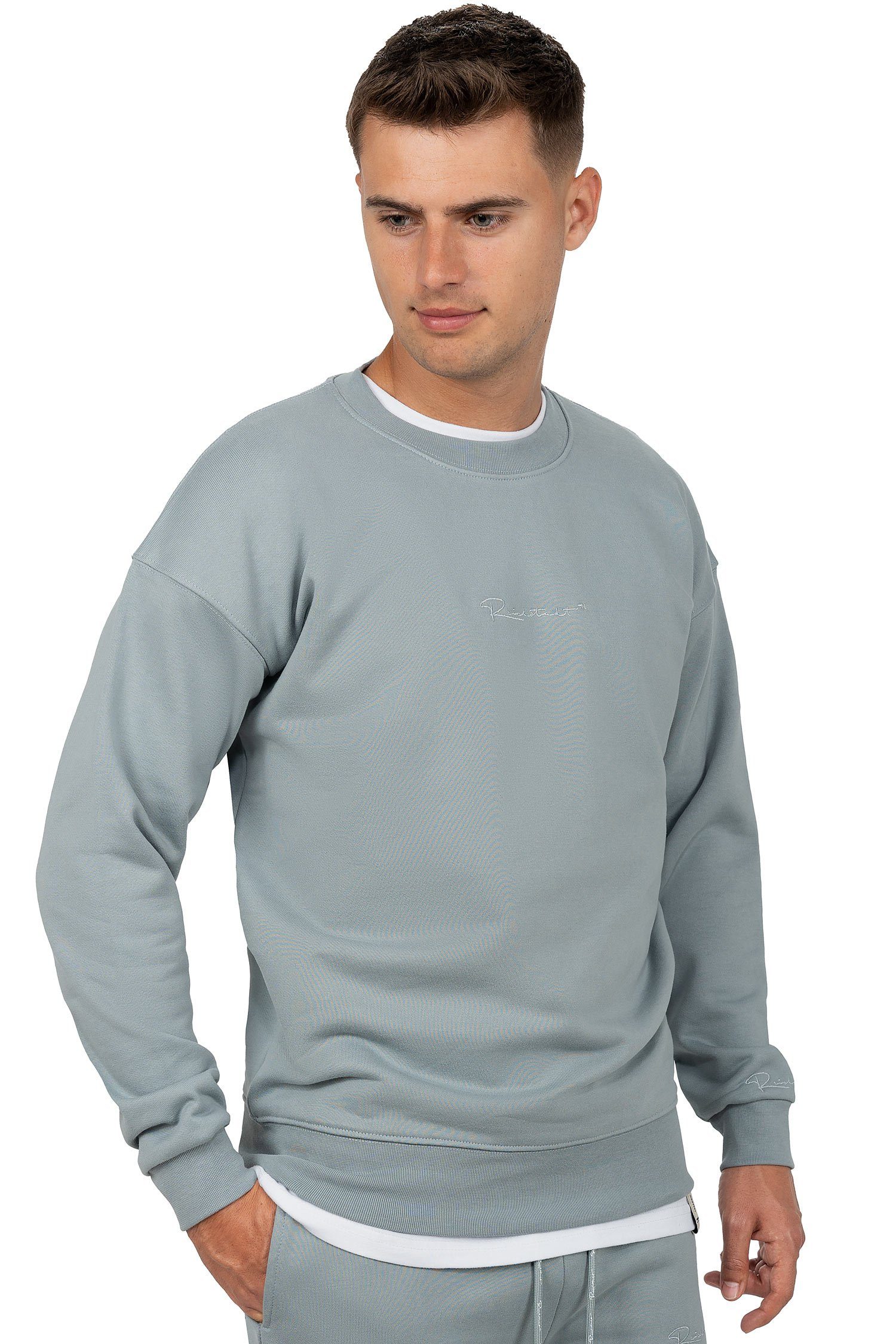 Reichstadt Sweatshirt Casual 23RS037 mit Pullover Basic (1-tlg) Eleganten Grau Details