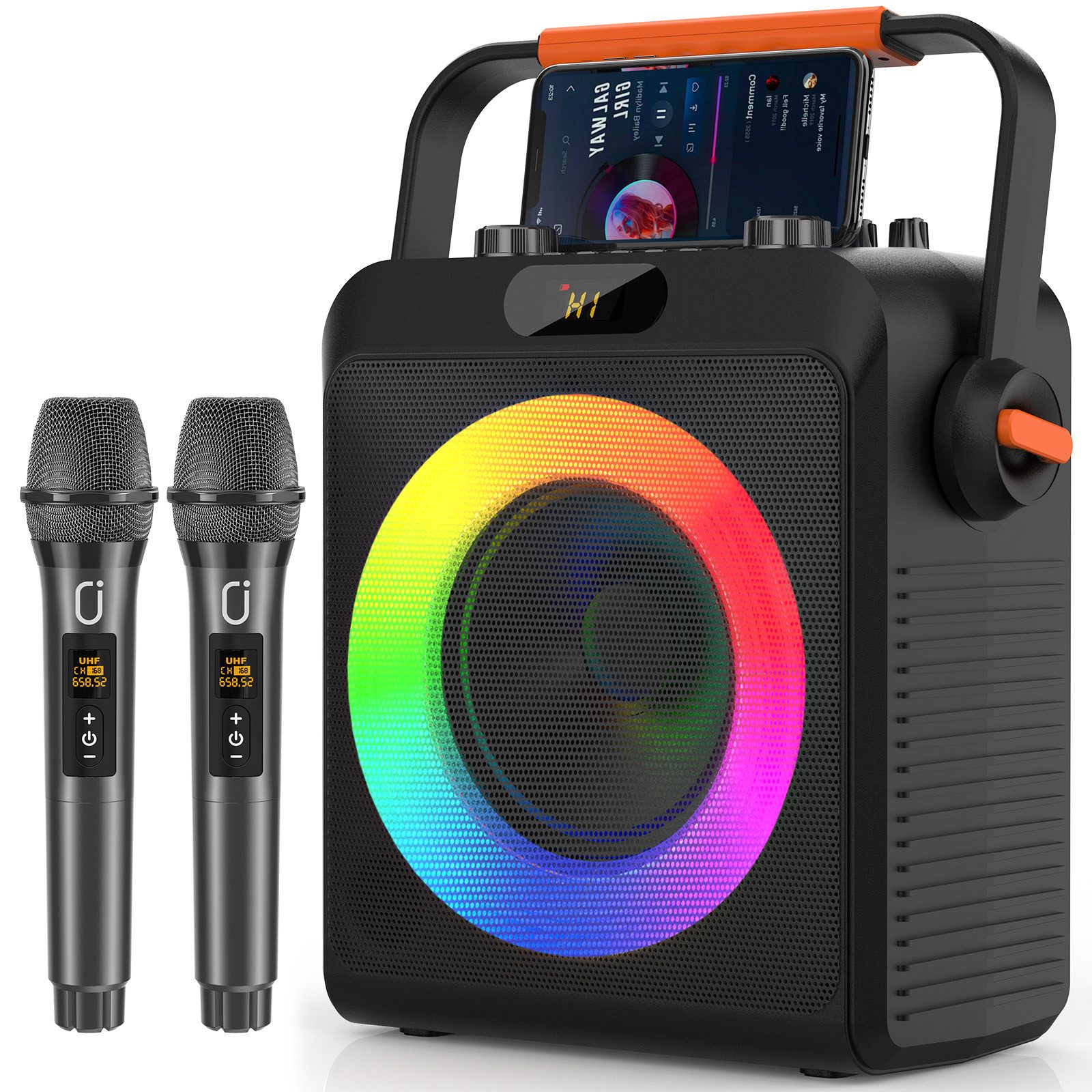JAUYXIAN Karaoke Machine Mit 2 Mikrofones, Großer Tragbaren Bluetooth Lautsprech
