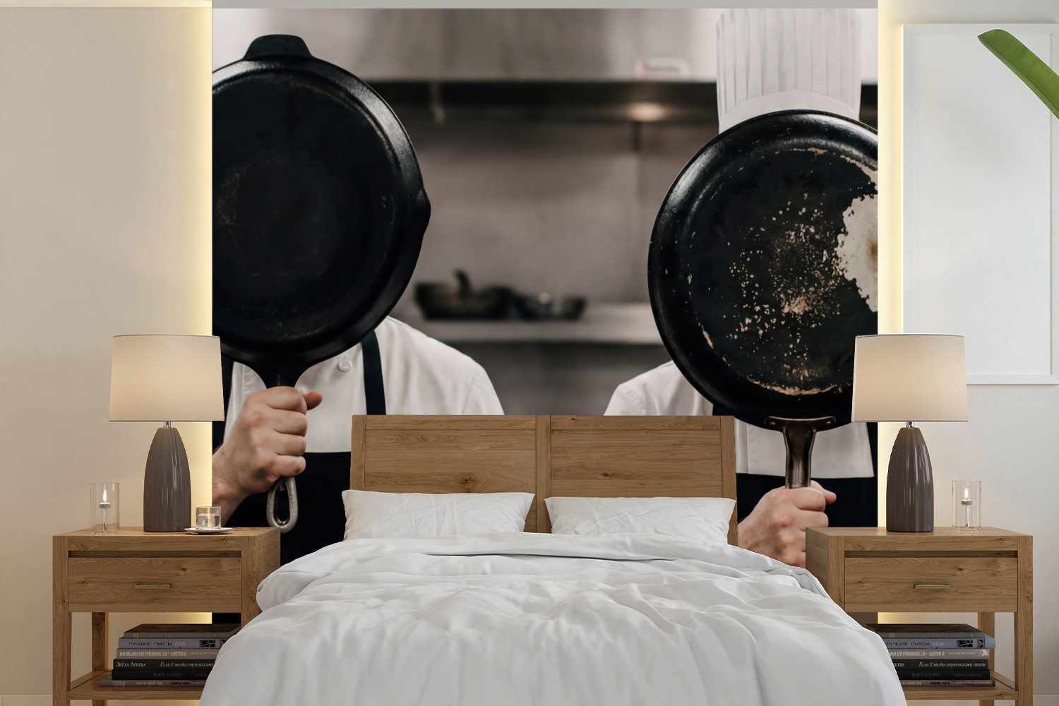 MuchoWow Fototapete Köche - Bratpfannen - Küche, Matt, bedruckt, Vliestapete für Wohnzimmer Schlafzimmer Küche, Fototapete, 220x220 cm
