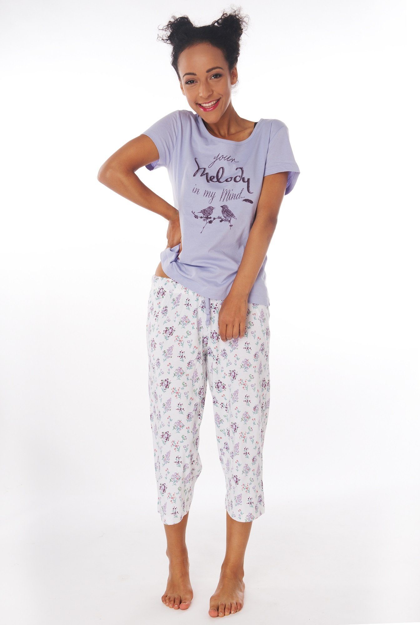 Set) Schlafanzug DF006cap (Spar Capri-Pyjama Capri Flieder Consult-Tex Pyjama Damen