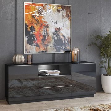 Lomadox Esszimmer-Set HOOVER-83, (Spar-Set, 6-St), Esszimmer Set schwarz Glasfronten inkl. Esstisch ausziehbar 170-220 cm
