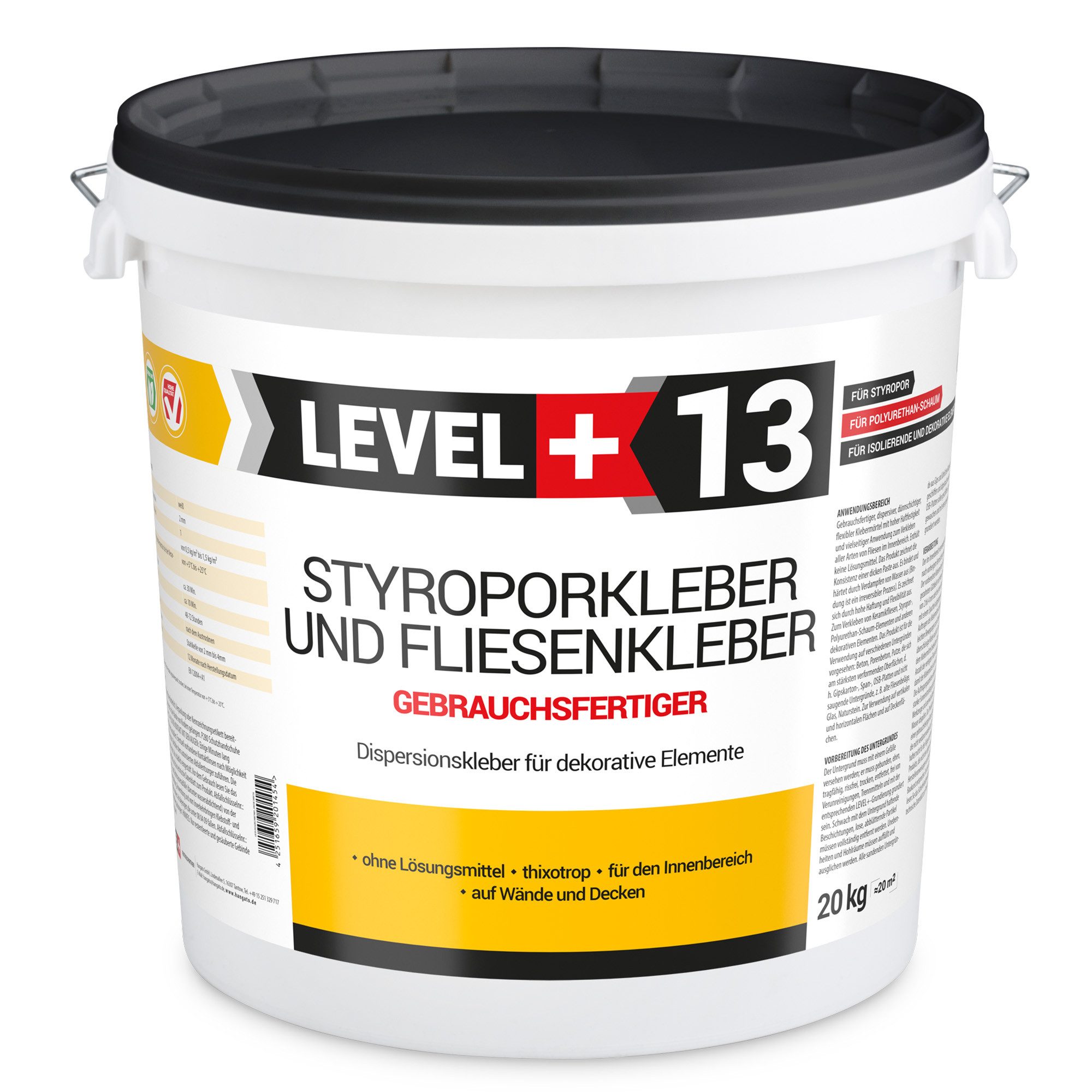 Level+ Dispersionskleber Styroporkleber Dispersionkleber Dekor Deckenplatten L+13 - 20KG