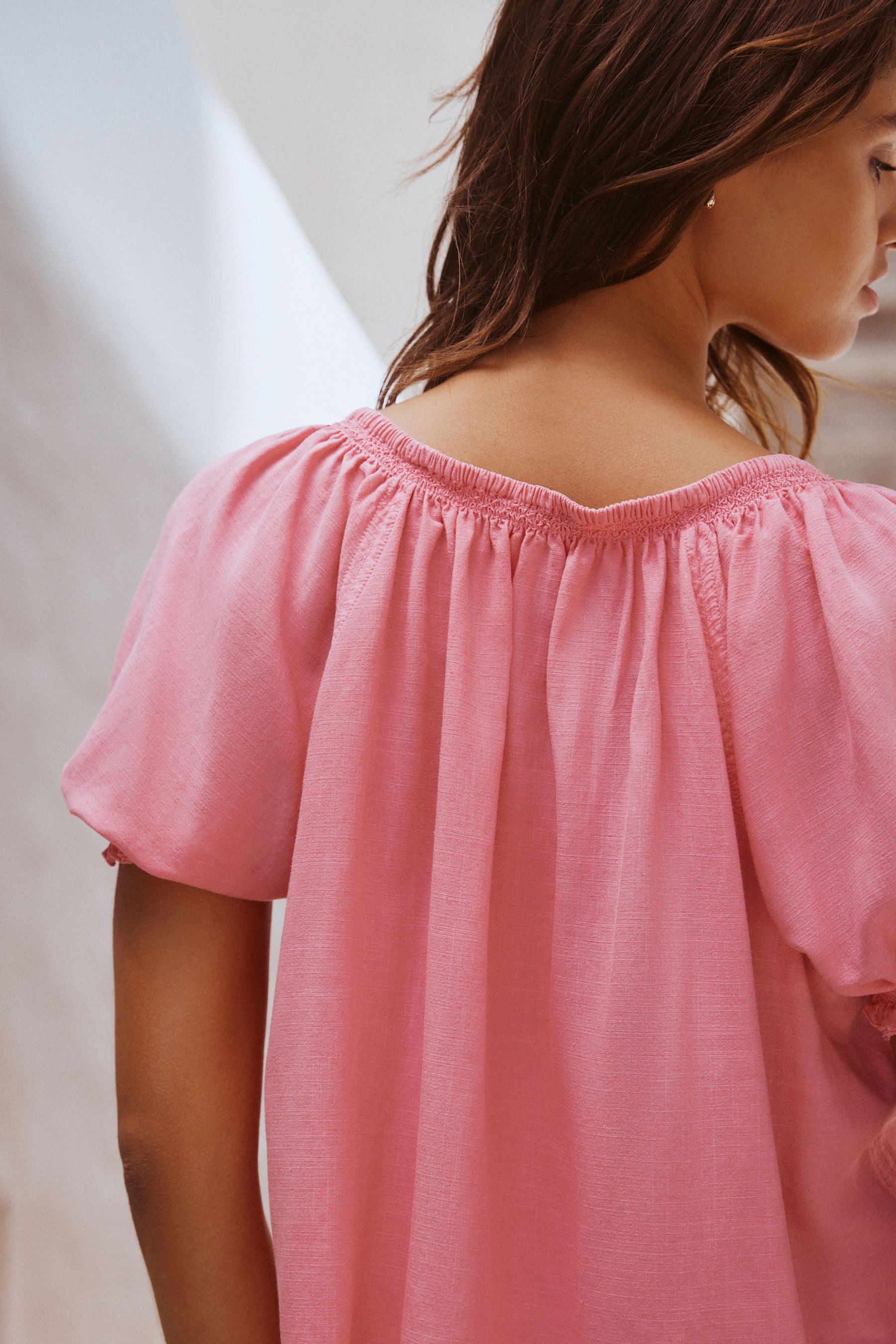 Next Carmenbluse Geknöpftes Bardot-Oberteil mit Puffärmeln (1-tlg) günstig online kaufen