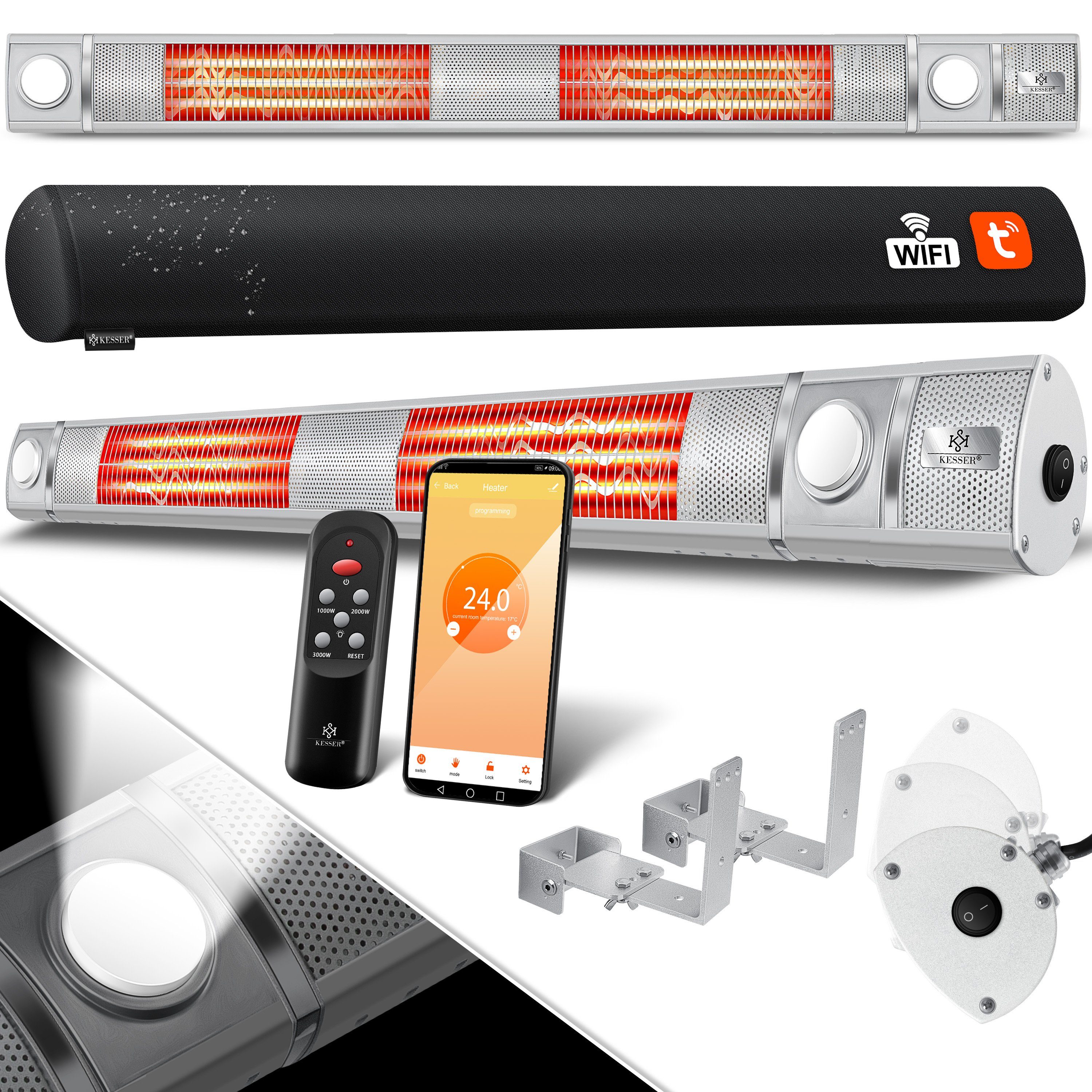 KESSER Terrassenstrahler, Infrarot Heizstrahler 3000W Heizer IR-Gastro-Bar + LED, Fernbedienung