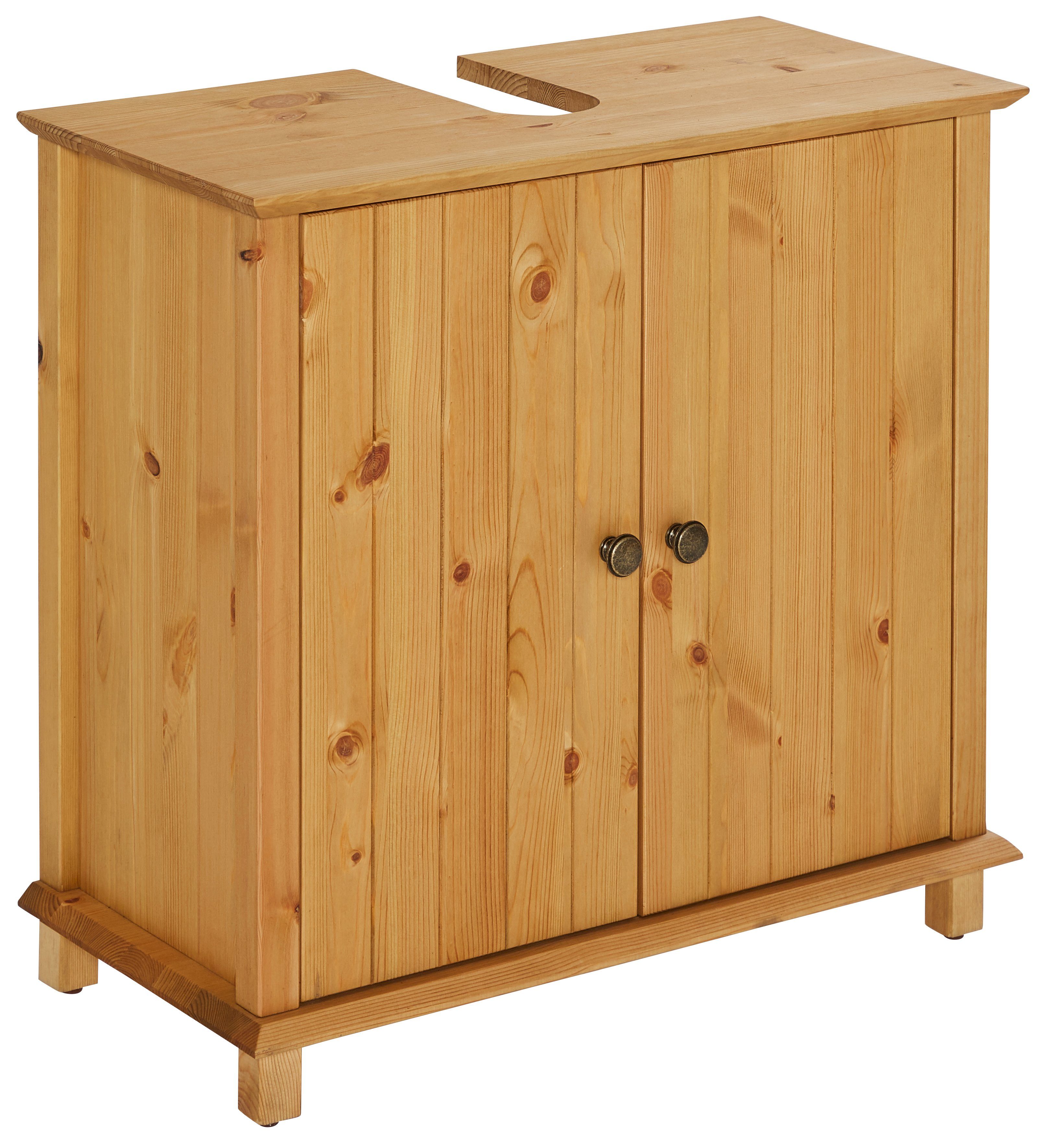 Home affaire Waschbeckenunterschrank Vili Breite 60 cm, Badezimmerschrank aus Massivholz, Metallgriffe
