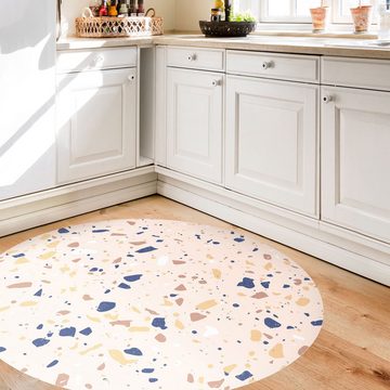 Teppich Vinyl Wohnzimmer Schlafzimmer Flur Küche Muster Terrazzo, Bilderdepot24, rund - beige glatt, nass wischbar (Küche, Tierhaare) - Saugroboter & Bodenheizung geeignet
