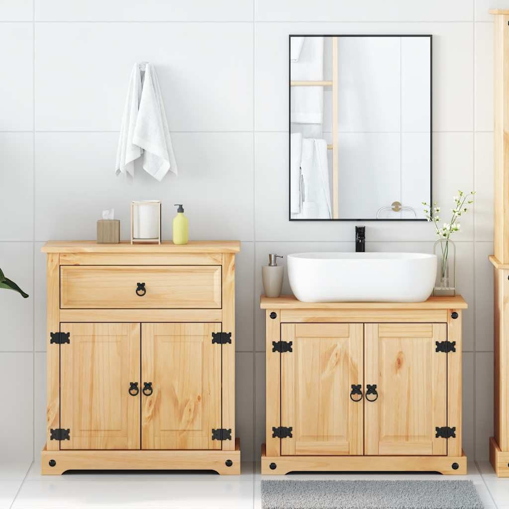 vidaXL Badezimmer-Set 2-teiliges Badmöbel-Set "Corona" Massivholz günstig online kaufen