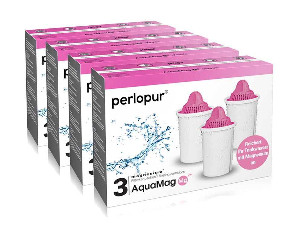 PerloPur Kalk- und Wasserfilter Classic Magnesium Filterkartuschen AquaMag Pack 12, Zubehör für Brita Classic u. PearlCo Classic
