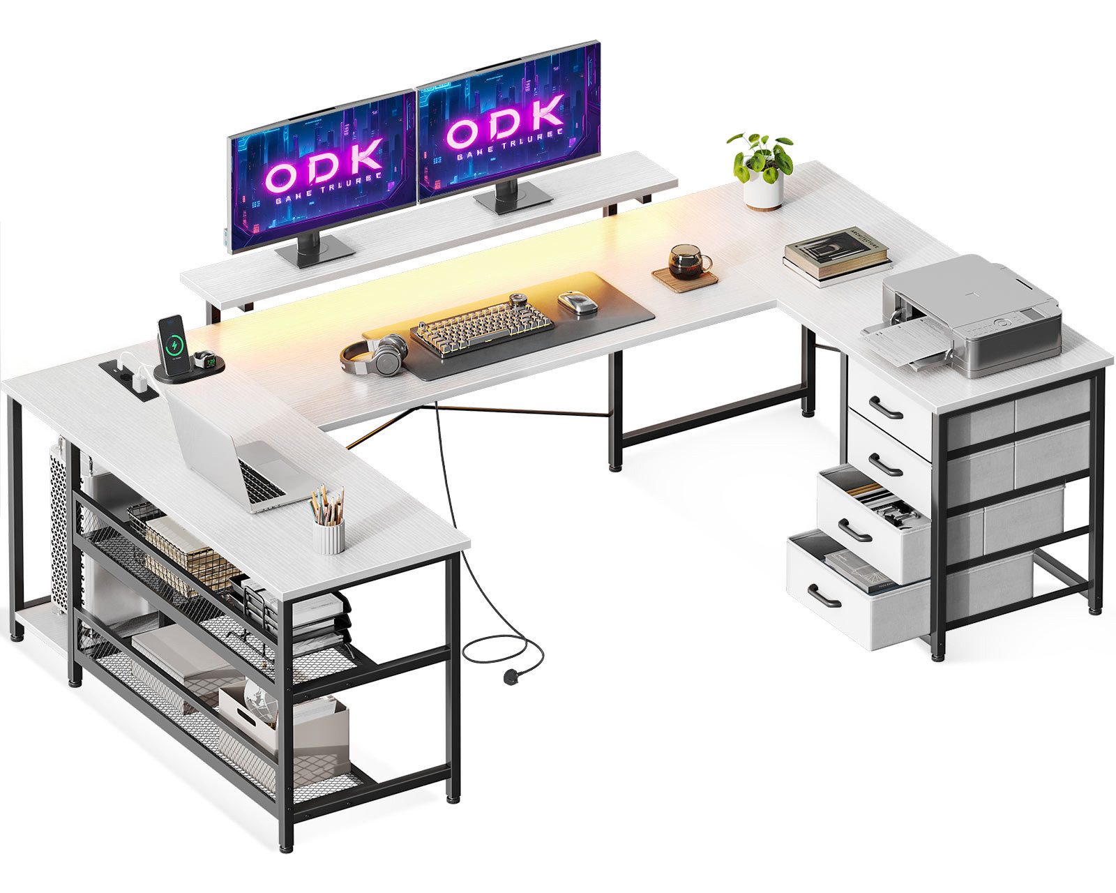 ODK Eckschreibtisch mit Steckdosen, USB, LED günstig online kaufen