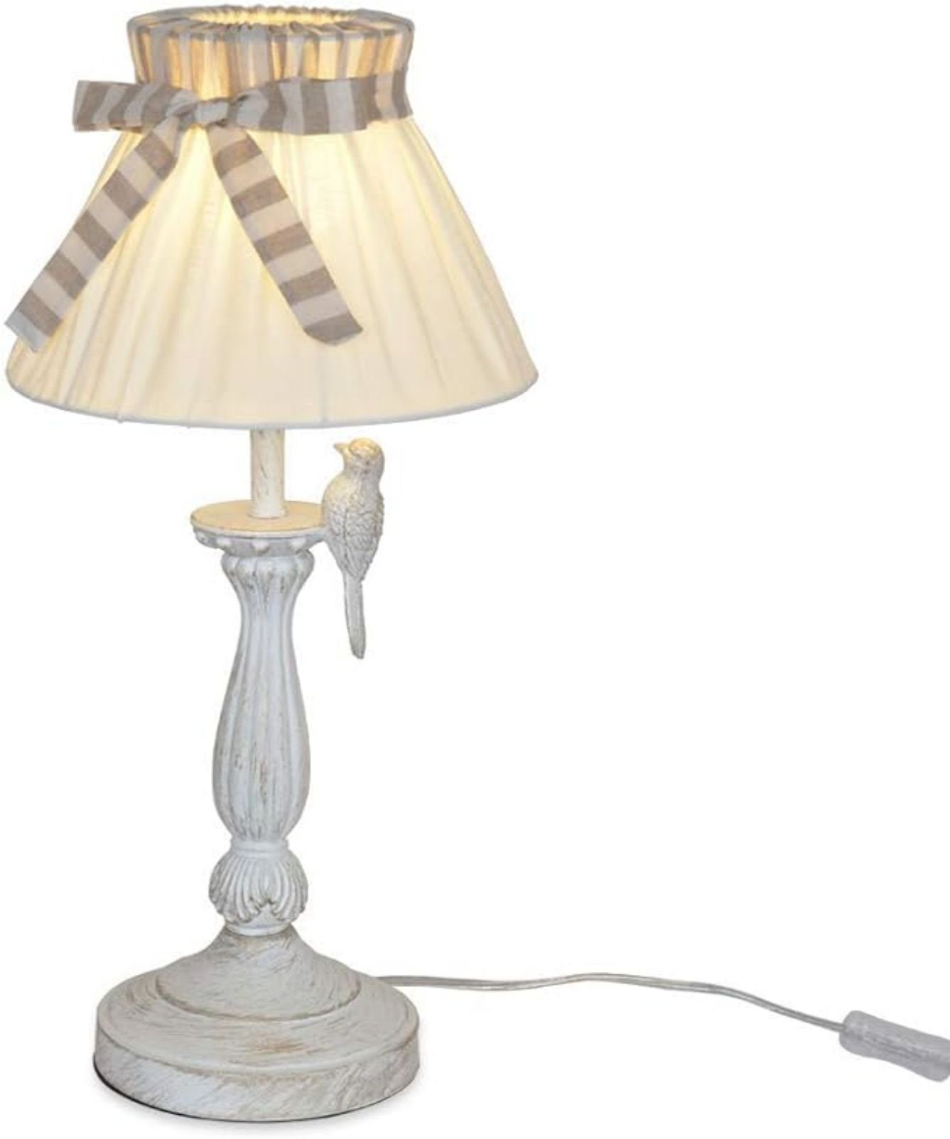 JDONG für Vintage Vogelschmuck, mit 60W, Schreib- Schleifchen, Nachttisch cm, Tischleuchte mit Höhe 55 oder jeden Tischlampen Leinenschirm Nachttischlampe E27,