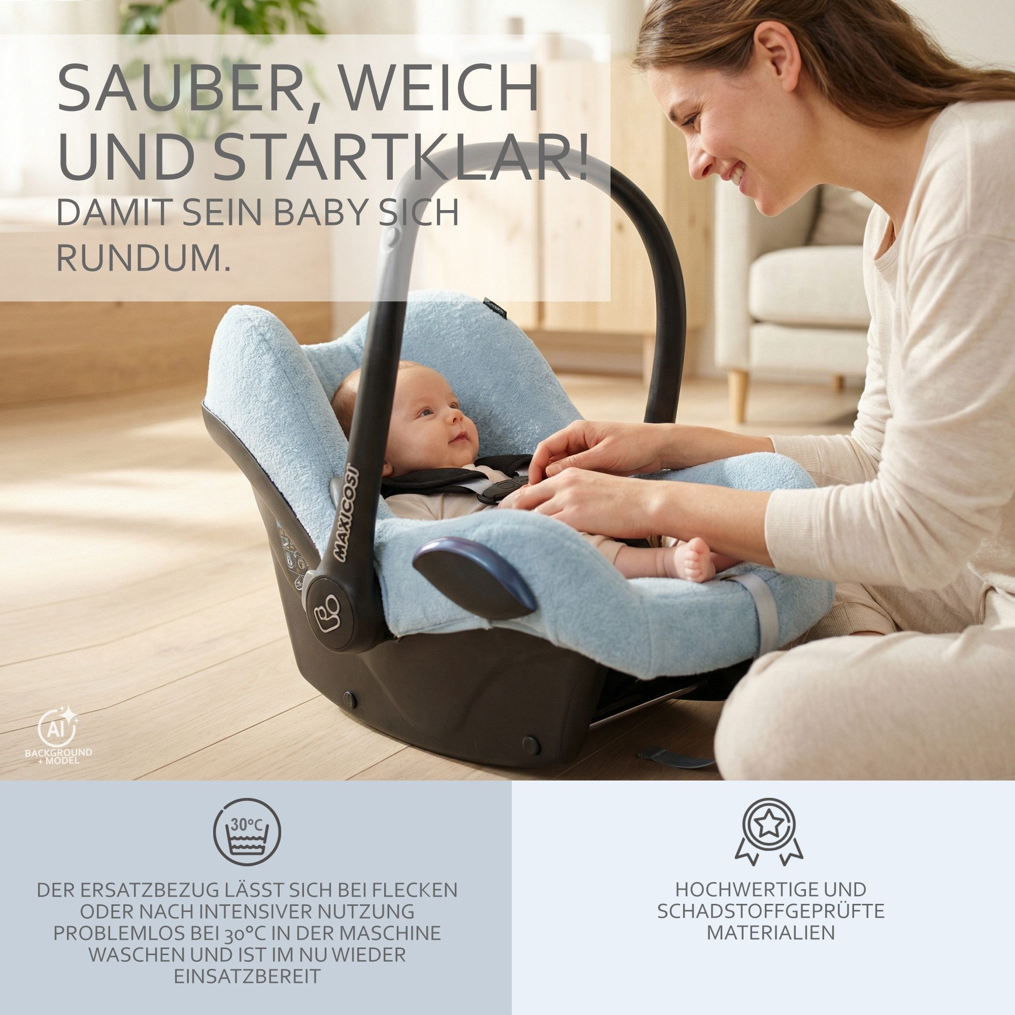 BambiniWelt by Rafael K. Babyschale Sommerbezug Bezug aus Frottee kompatibel mit Maxi Cosi CabrioFix + GP, ab: Geburt, bis: 14 Monate