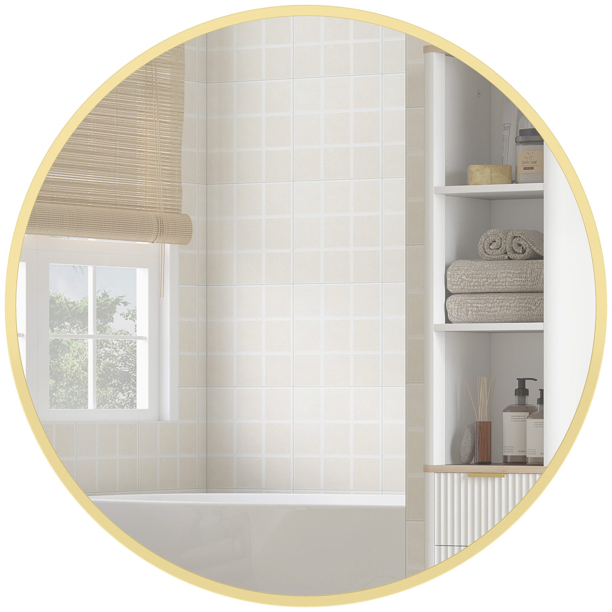 HOMCOM Wandspiegel Badspiegel, runder Spiegel für Bad, Wohnzimmer, Schlafzimmer (mit Aluminiumlegierungrahmen, 1-St., dekorative Spiegel), für Bad, Wohnzimmer, Schlafzimmer, Gold