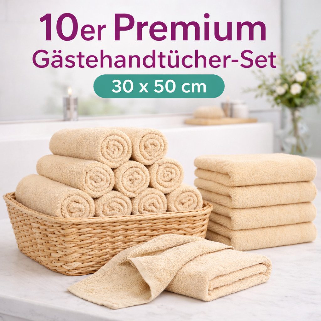 Betz Gästehandtücher 10 tlg. Gästehandtücher-Set PREMIUM 100 % Baumwolle 30x50cm, 100% Baumwolle (10-St)
