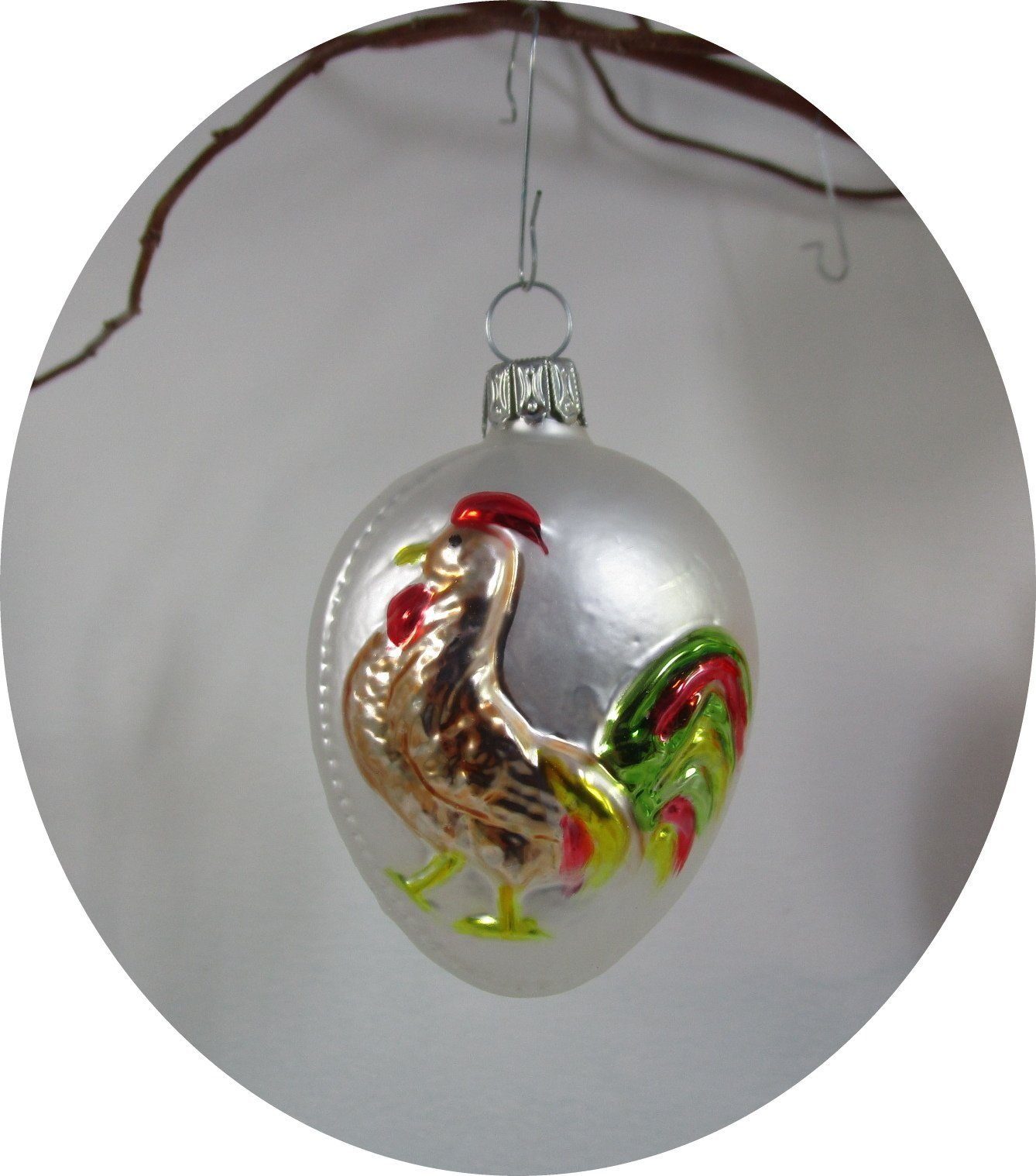 Nostalgie Christbaumschmuck Thüringen Osterei Ostereierset bunt mit Figuren (gemischtes Set, 6 tlg), MADE IN GERMANY