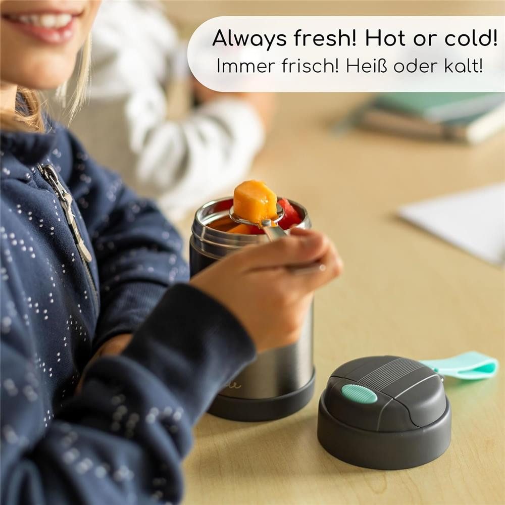 Milu Thermobehälter Edelstahl Thermobehälter Lunchbox für Kinder, auslaufsicher, mit Löffel, Grau