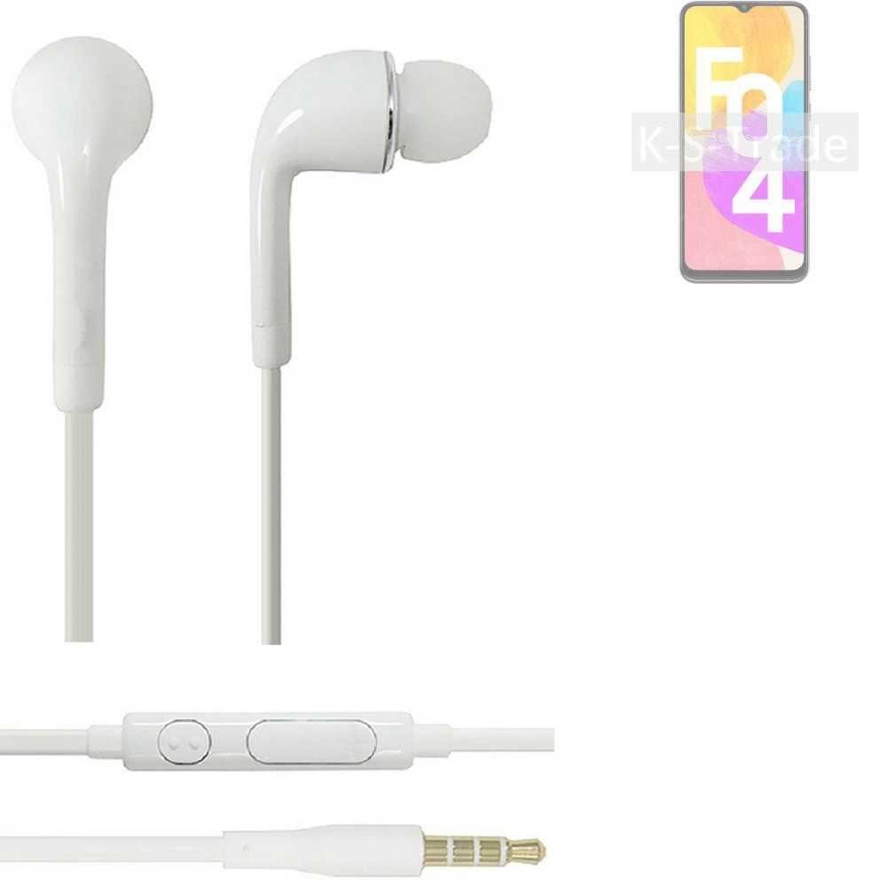 K-S-Trade für Samsung Galaxy F04 In-Ear-Kopfhörer (Kopfhörer Headset mit Mikrofon u Lautstärkeregler weiß 3,5mm)