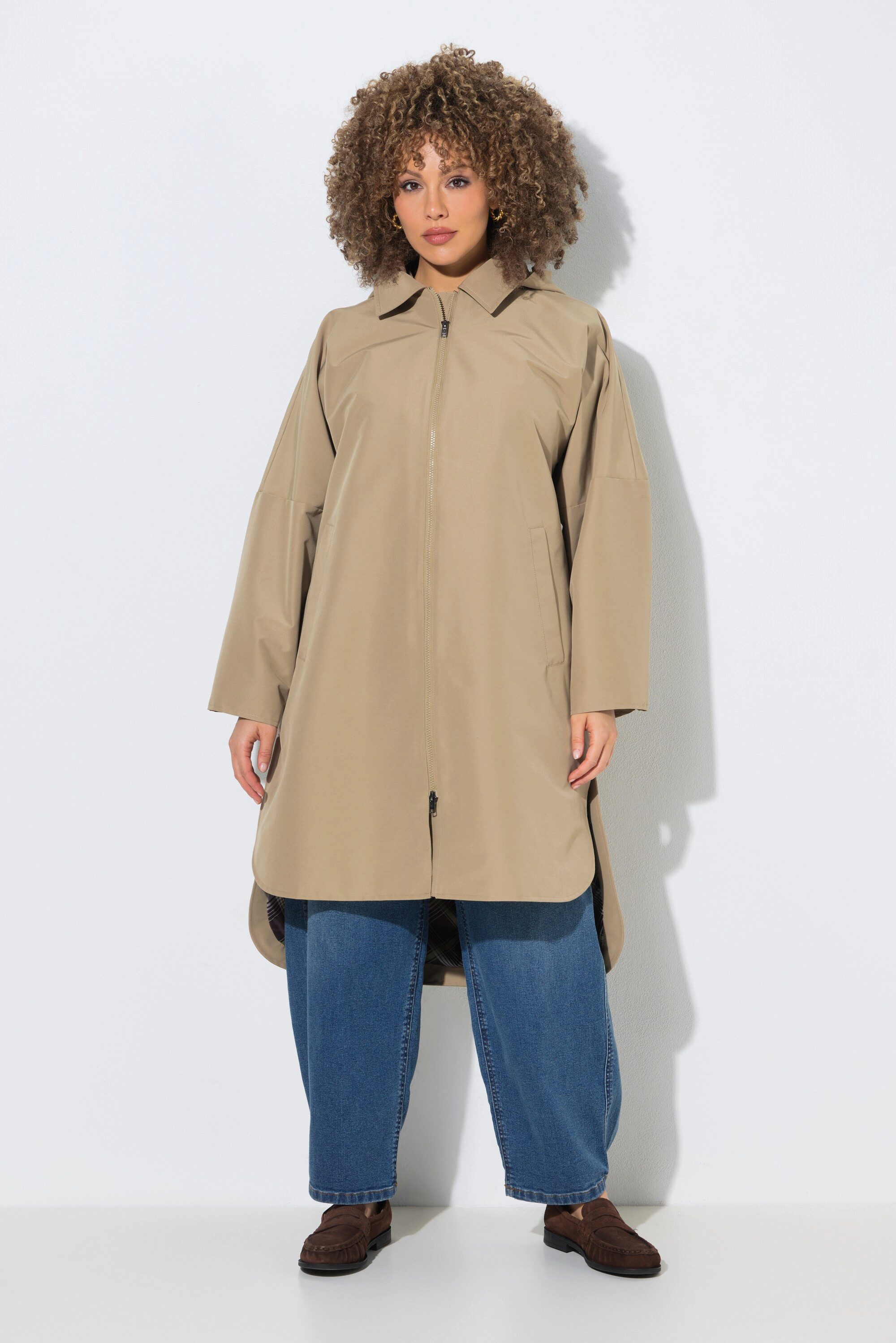 Ulla Popken Wintermantel Mantel Hemdkragen Oversized Kapuze Karofutter