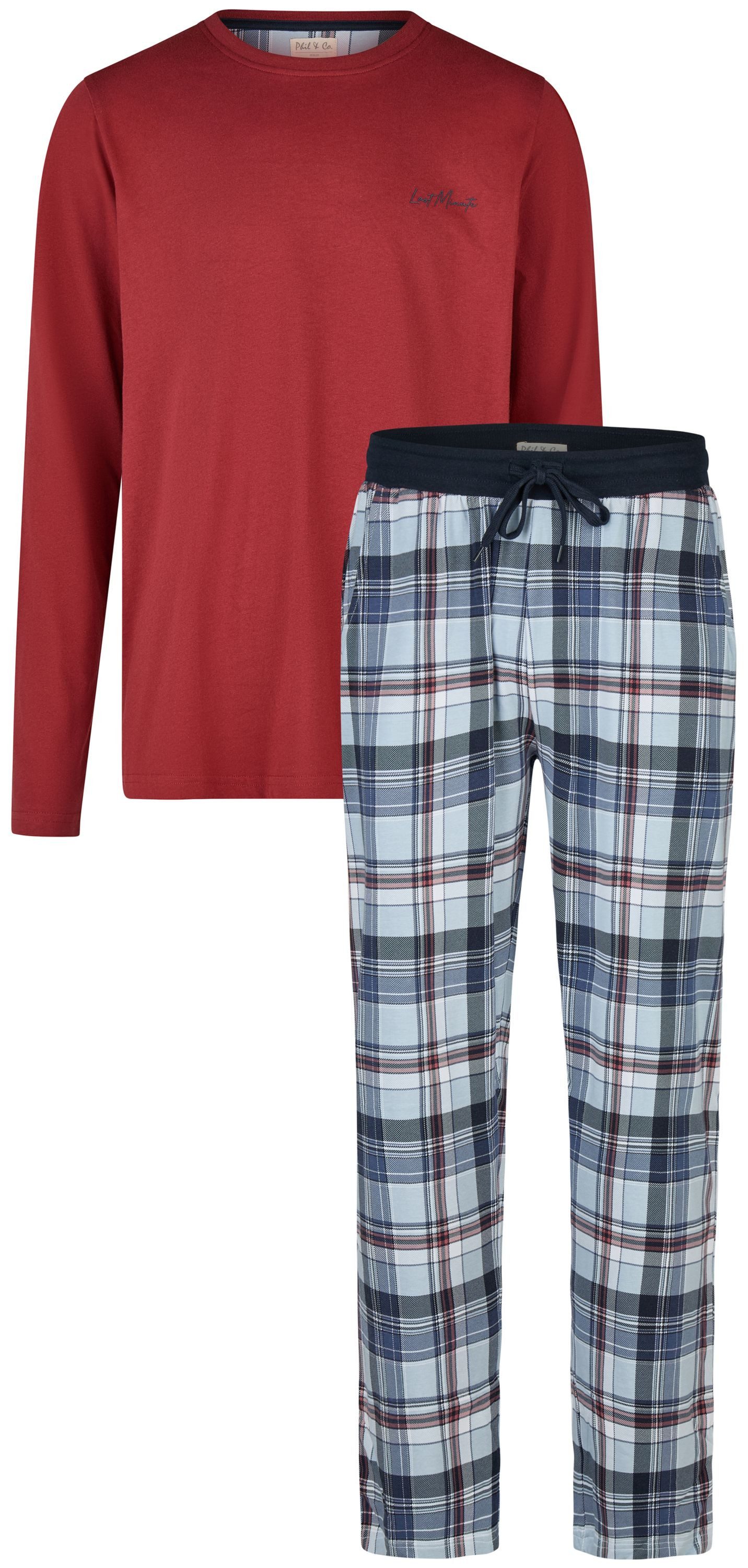 Phil & Co. Schlafanzug Easy Sleep (Set, 2 tlg., 2-teilig) Herren Pyjama lang Baumwolle Langarm Eingriffstaschen