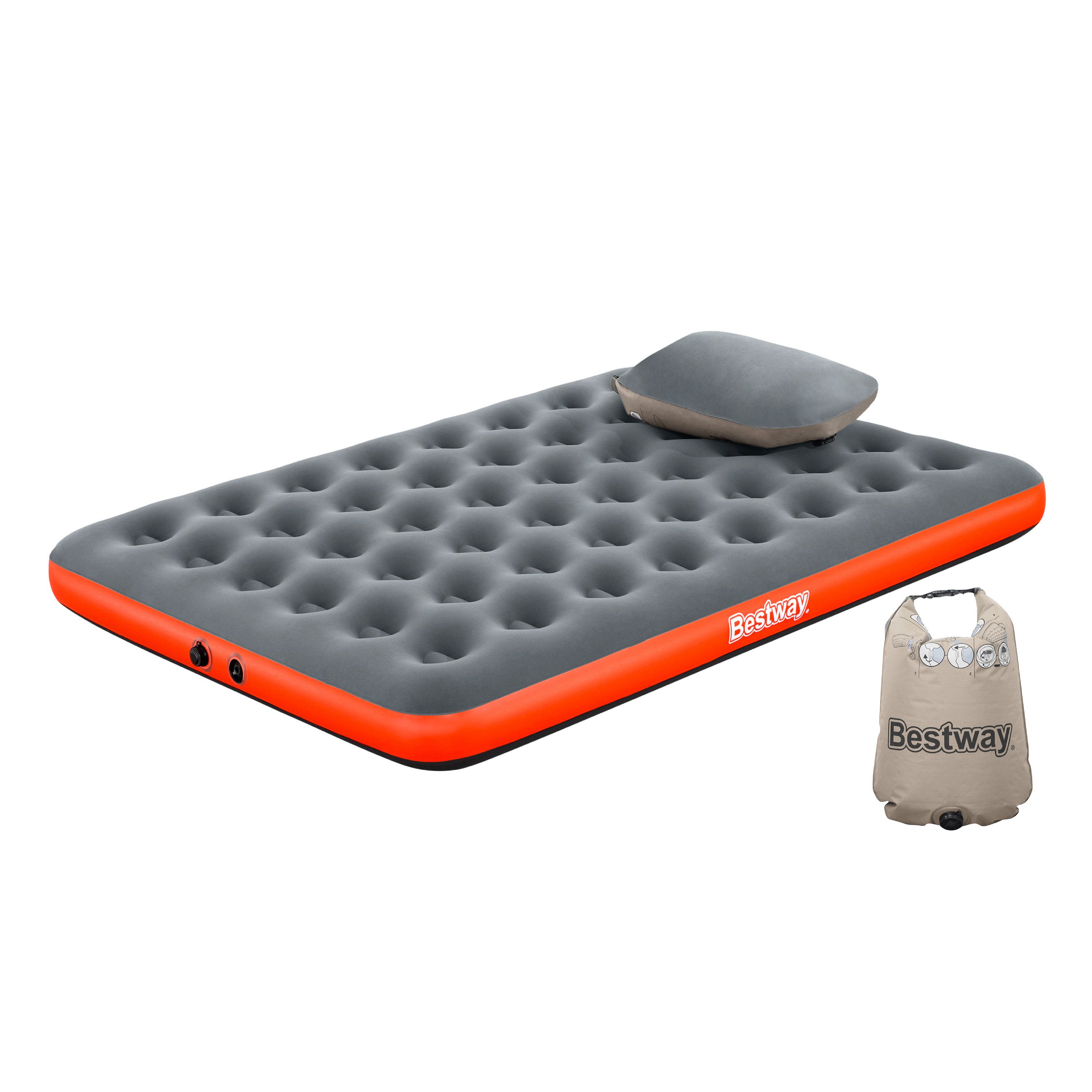 Bestway Luftbett Roll & Relax 203 x 152 x 22 cm, (Packung, 1-tlg., Inkl. Kissenpumpe), Ideal für den Innen- und Außengebrauch