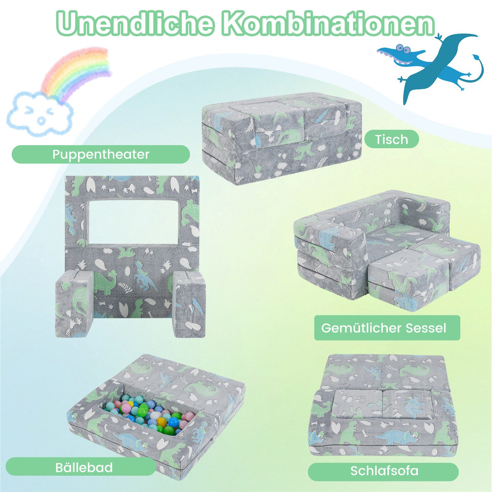 COSTWAY Kindersofa, im Dunkeln leuchtendes Spielsofa, mit abnehmbarem Bezug günstig online kaufen
