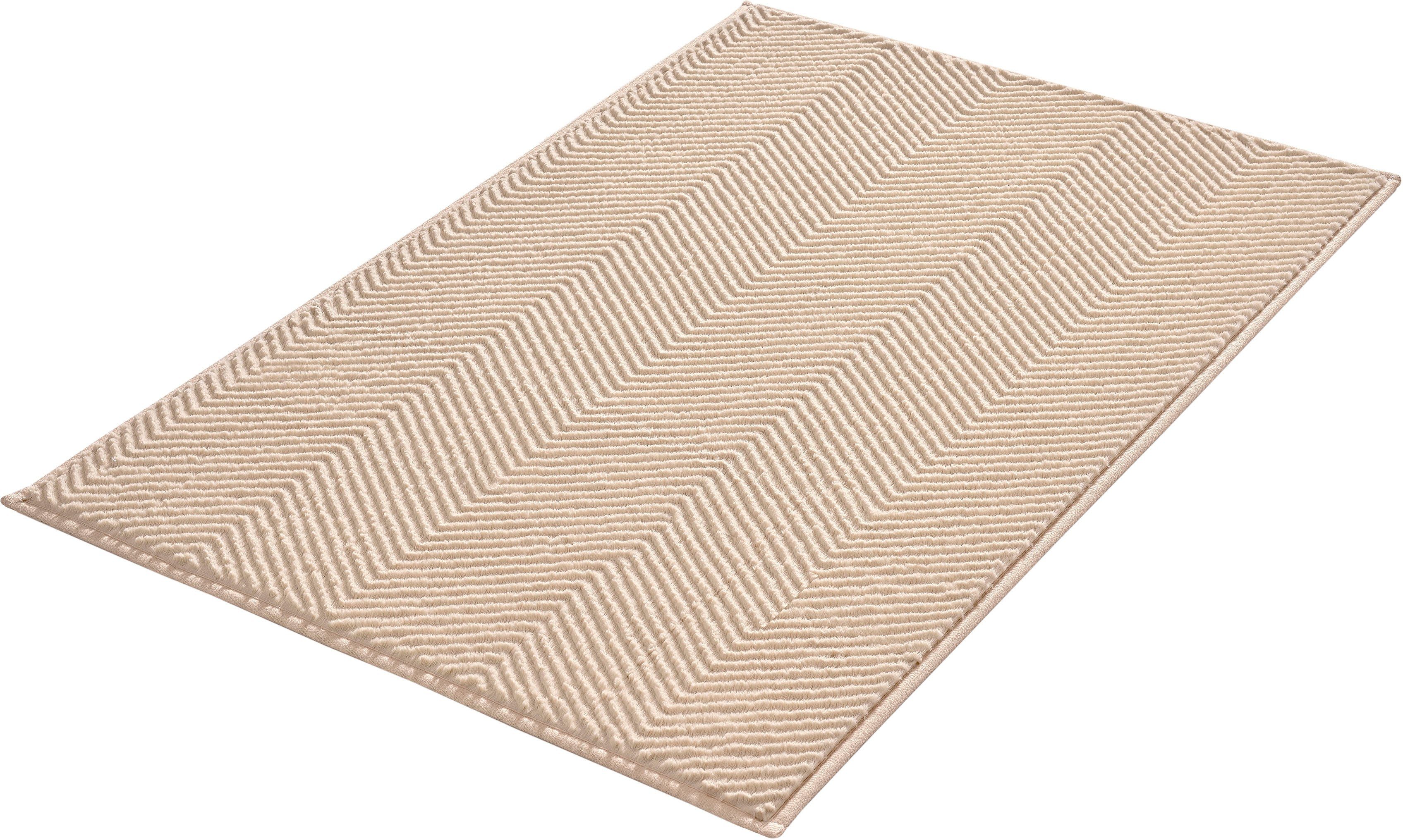 Kleine Wolke Badematte Zigzag, Badvorleger, Badezimmer Teppich, Höhe 10 mm, rutschhemmend beschichtet, fußbodenheizungsgeeignet, Polyester, rechteckig, Badteppich, Uni-Farben, modernes Zickzack Muster