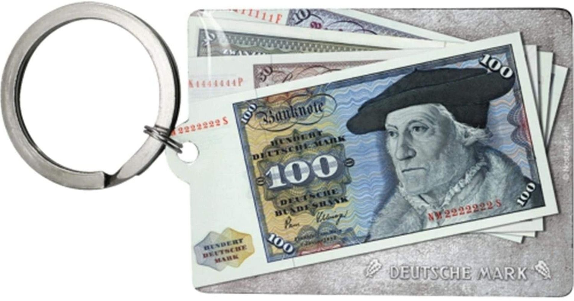 Schlüsselanhänger mit Gravur Edelstahl Schlüsselanhänger Eckig - D-Mark 100er Schein