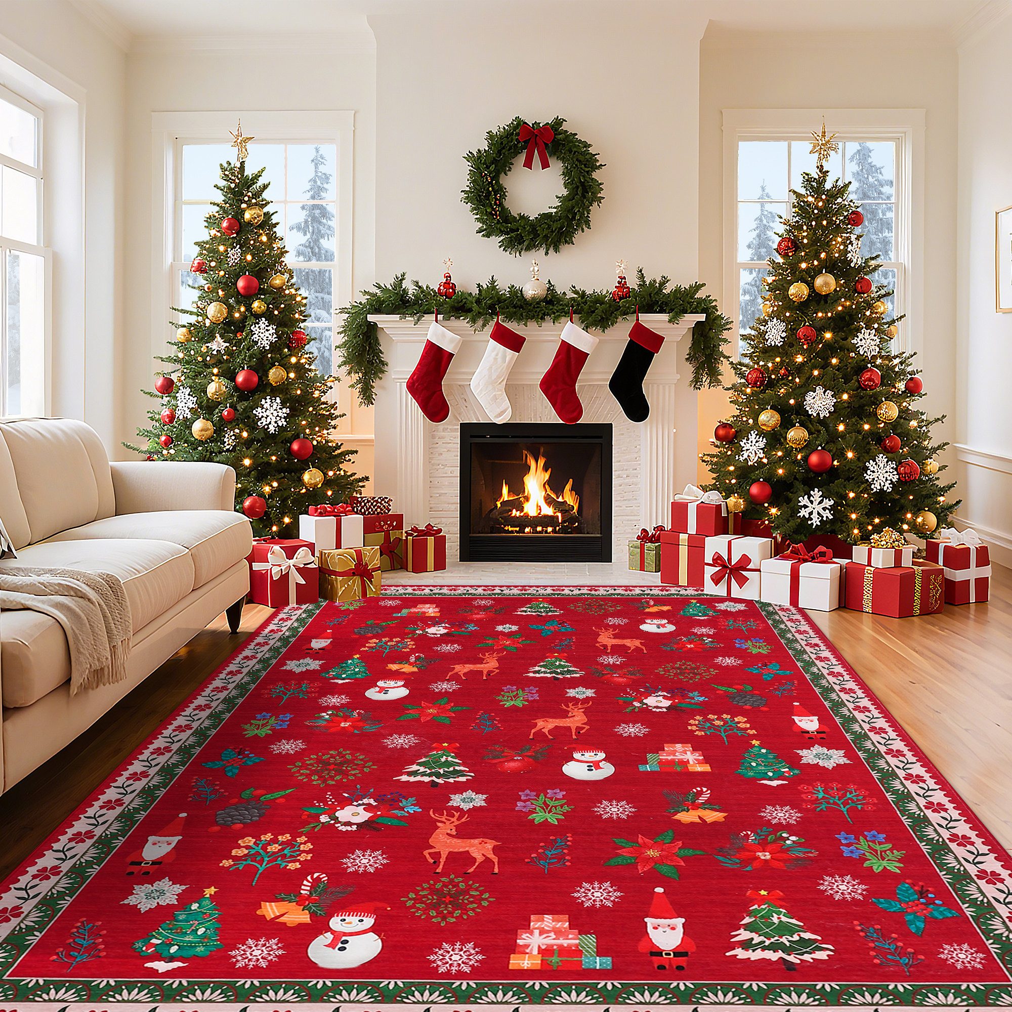 GarveeMore Teppich Roter Weihnachtsblumen Teppich,waschbar, faltbar, weich, rechteckig, Höhe: 5 mm