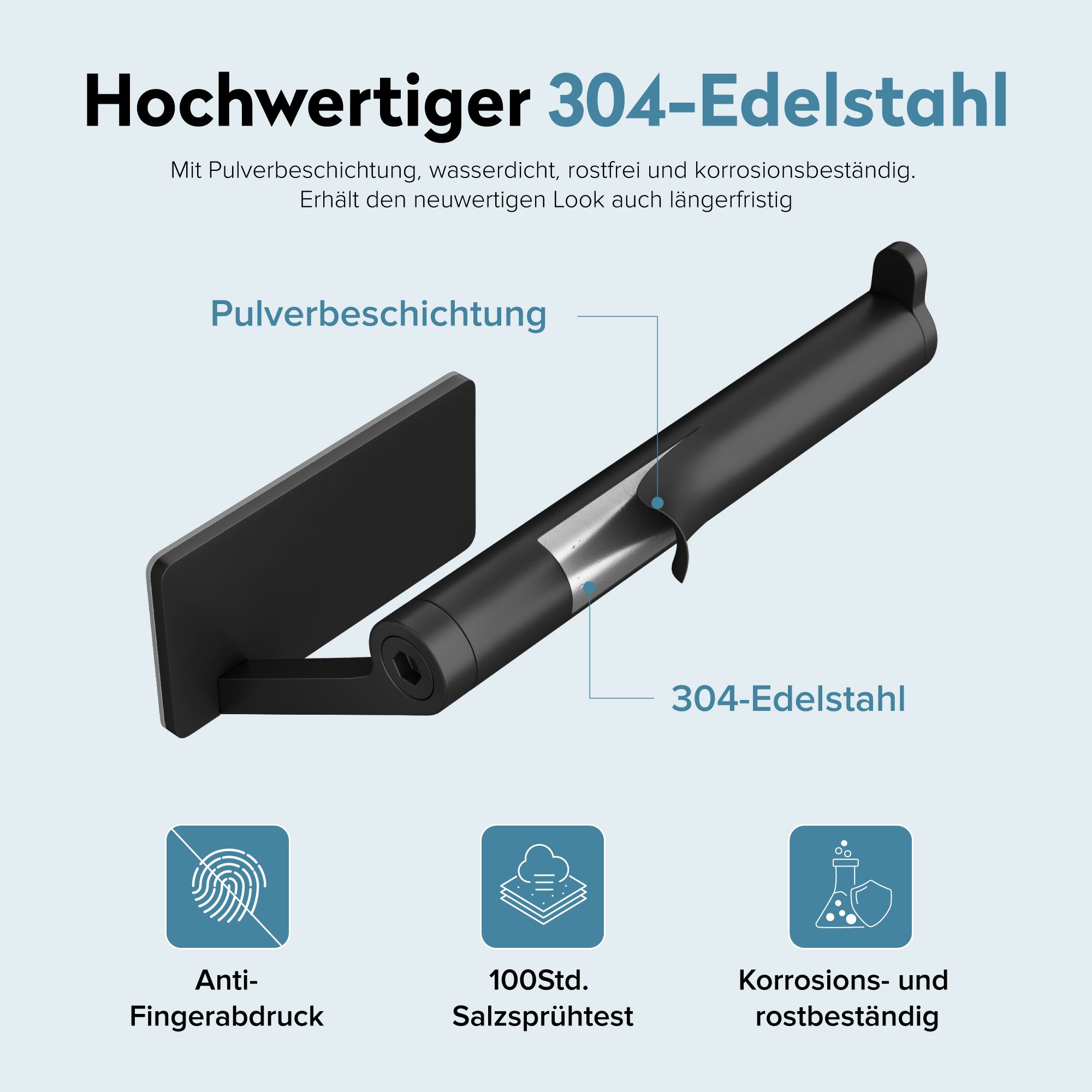 doporro Toilettenpapierhalter Klopapierhalter moderner Klorollenhalter aus Edelstahl Lino-02, seitlichen Haken, bohrfreie Montage – Bild 3 von 5
