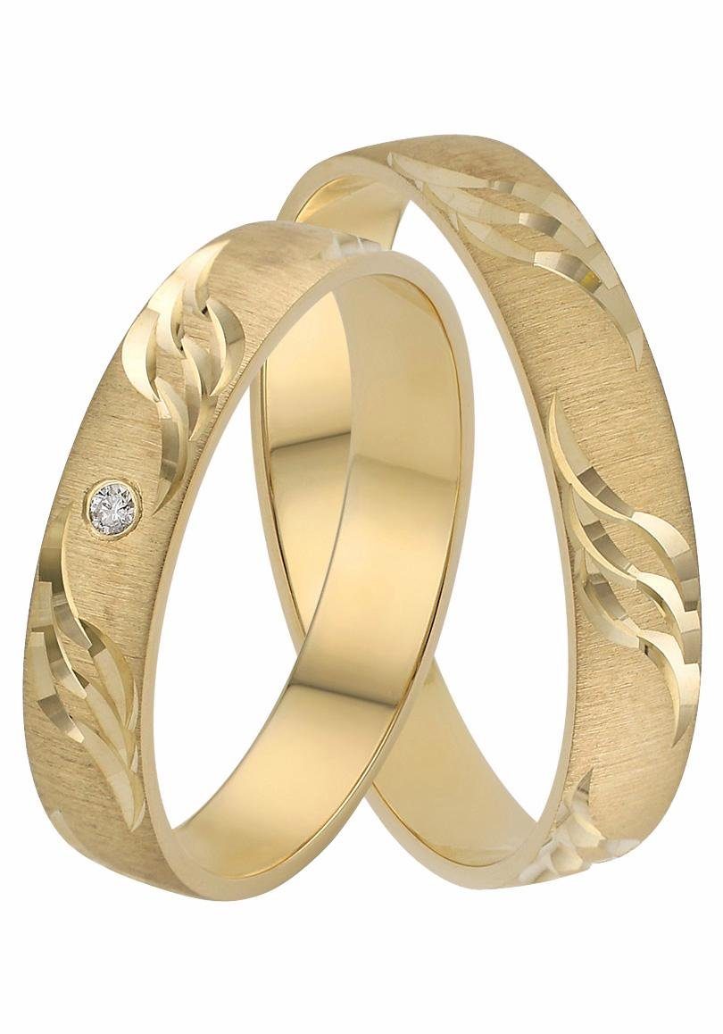 Firetti Trauring Schmuck Geschenk Gold 375 Hochzeit Ehering "LIEBE" Welle, Made in Germany, wahlweise mit oder ohne Brillant