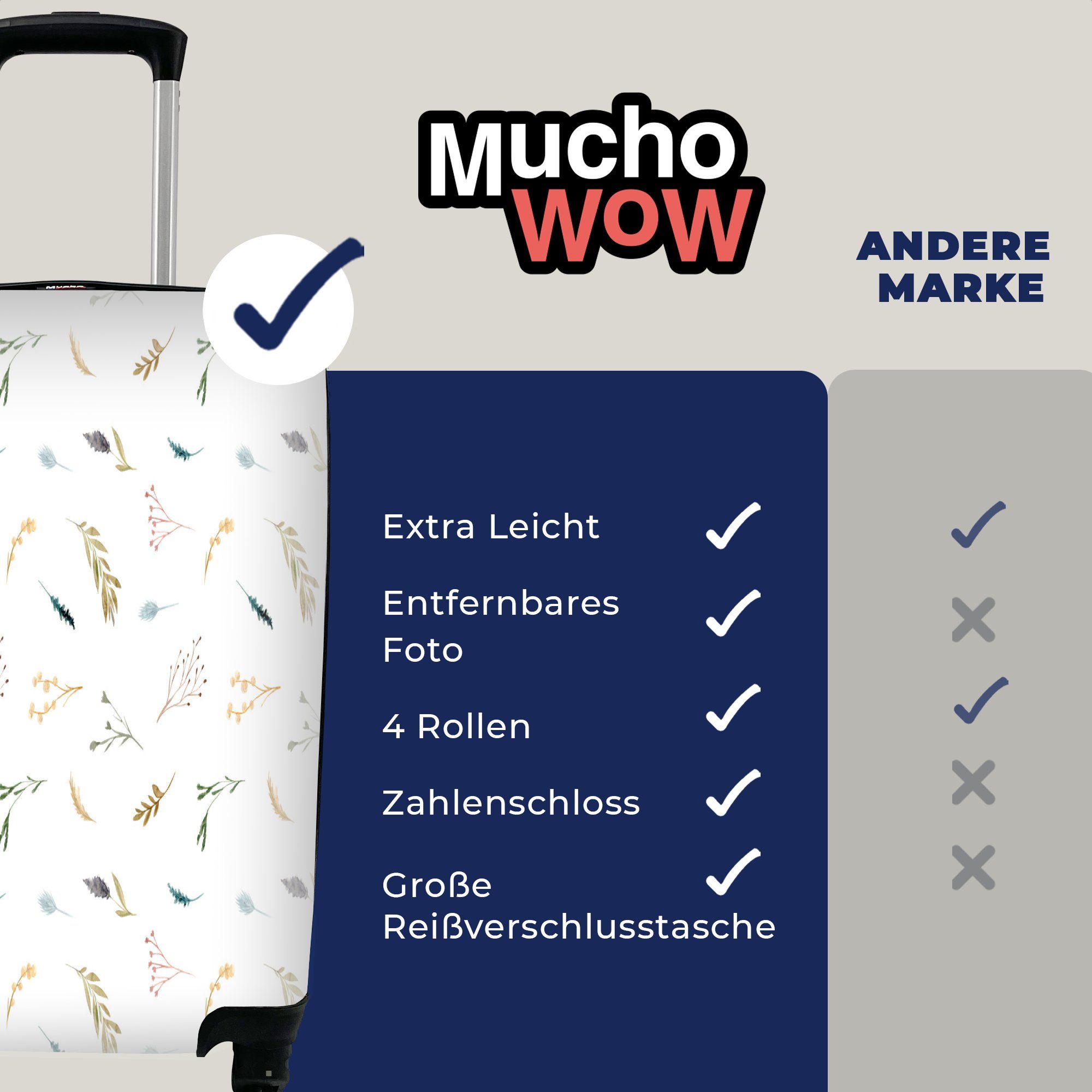 - Trolley, Ferien, rollen, Blumen Reisekoffer Handgepäckkoffer mit Rollen, 4 für Reisetasche Muster Pastell, - MuchoWow Handgepäck