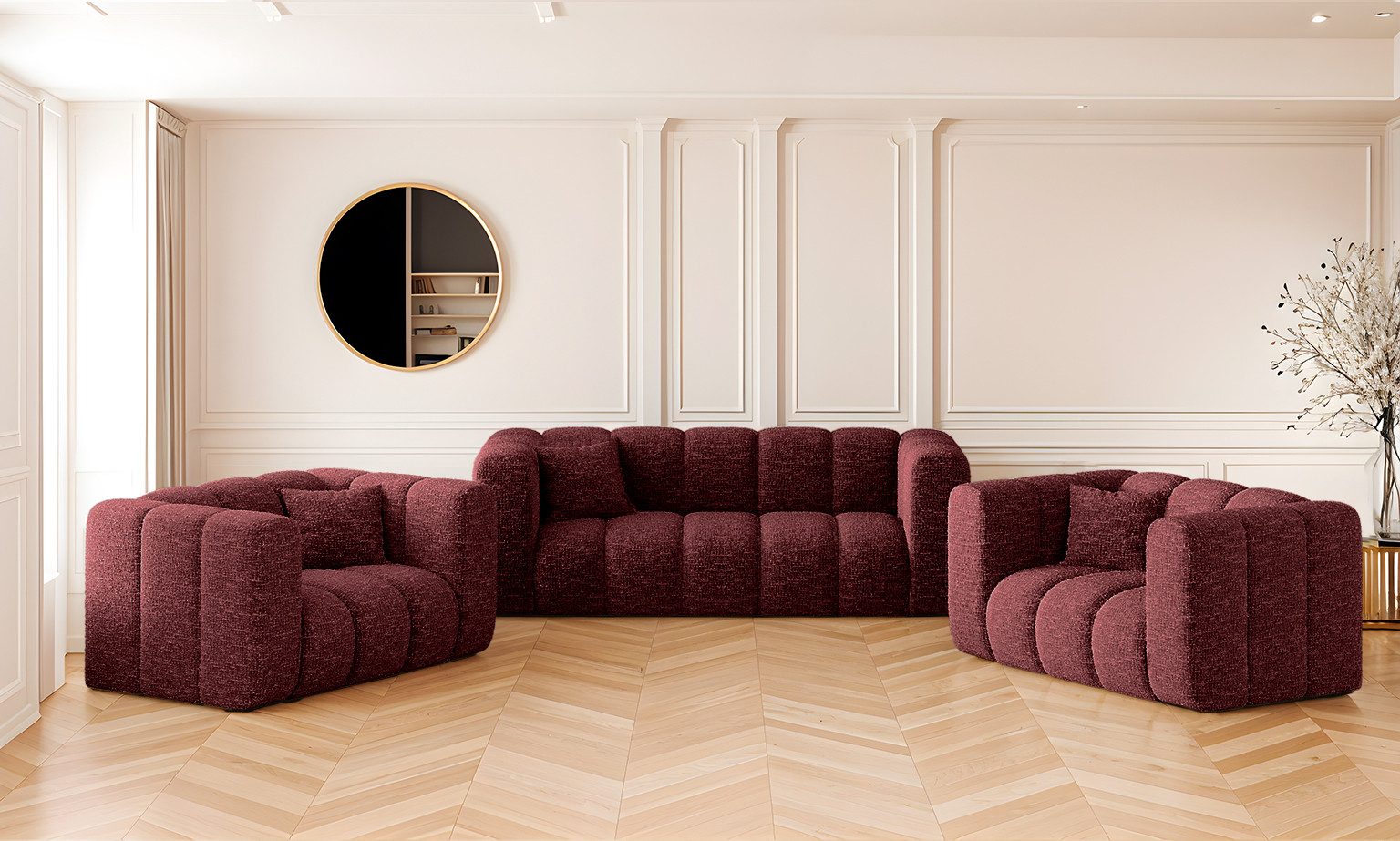 Kaiser Möbel Loungeset Sofagarnitur 2+1+1 Couchgarnitur serie Grand Stoff Haga und Salvador