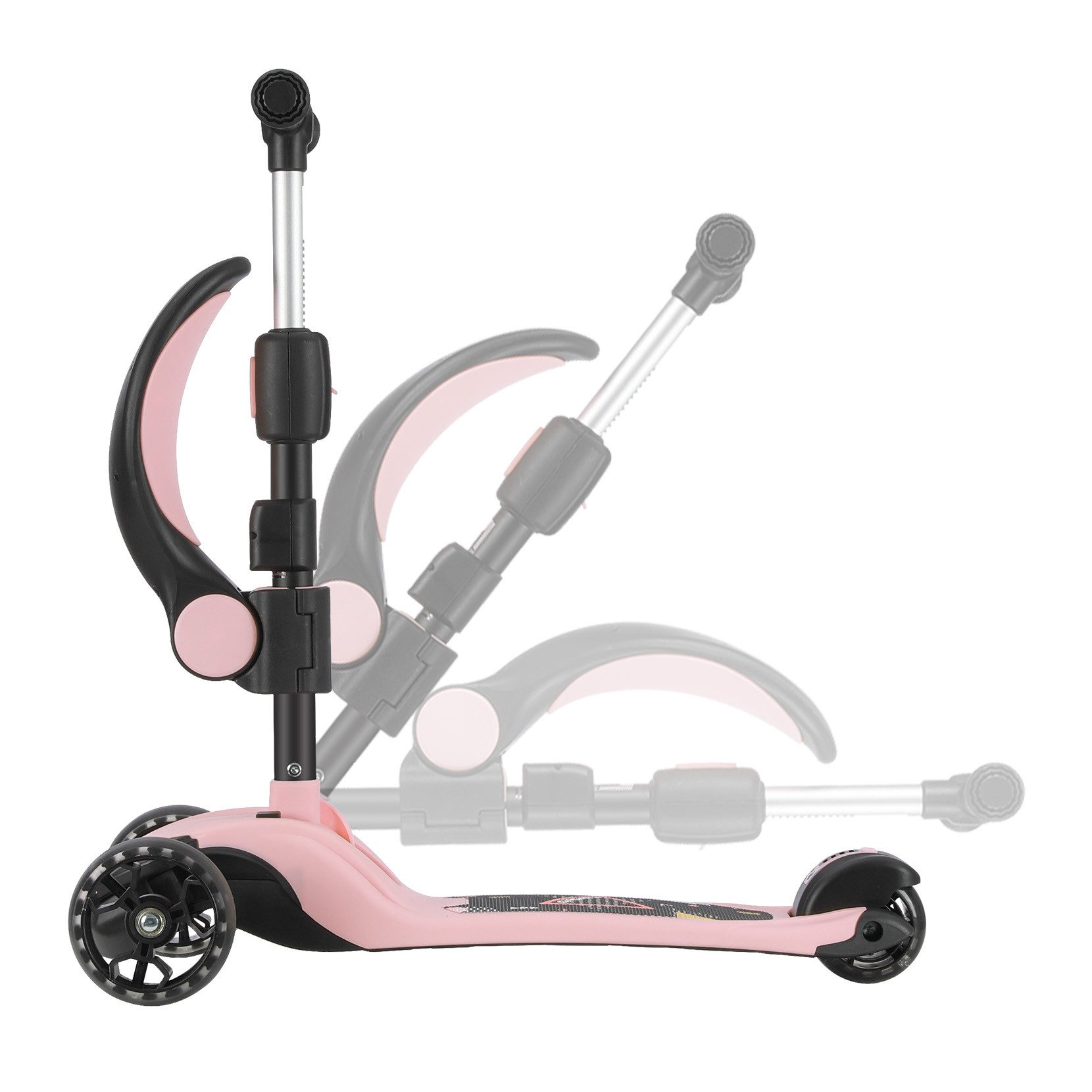 OUNUO Dreiradscooter Kinderroller mit Klappsitz, höhenverstellbar, mit LED, für 2 Jahre ab