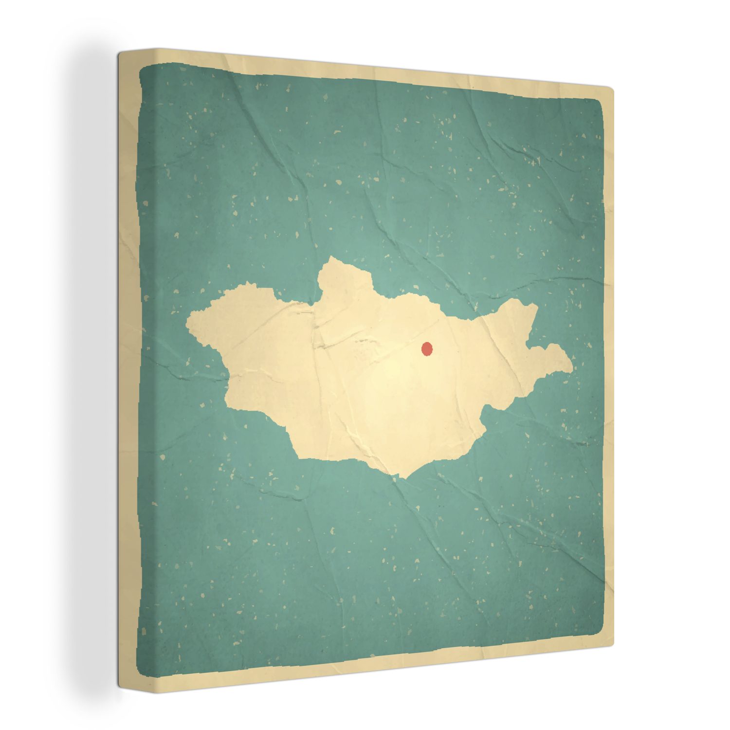 OneMillionCanvasses® Leinwandbild Illustration einer Karte der Mongolei im Retrostil, (1 St), Leinwand Bilder für Wohnzimmer Schlafzimmer