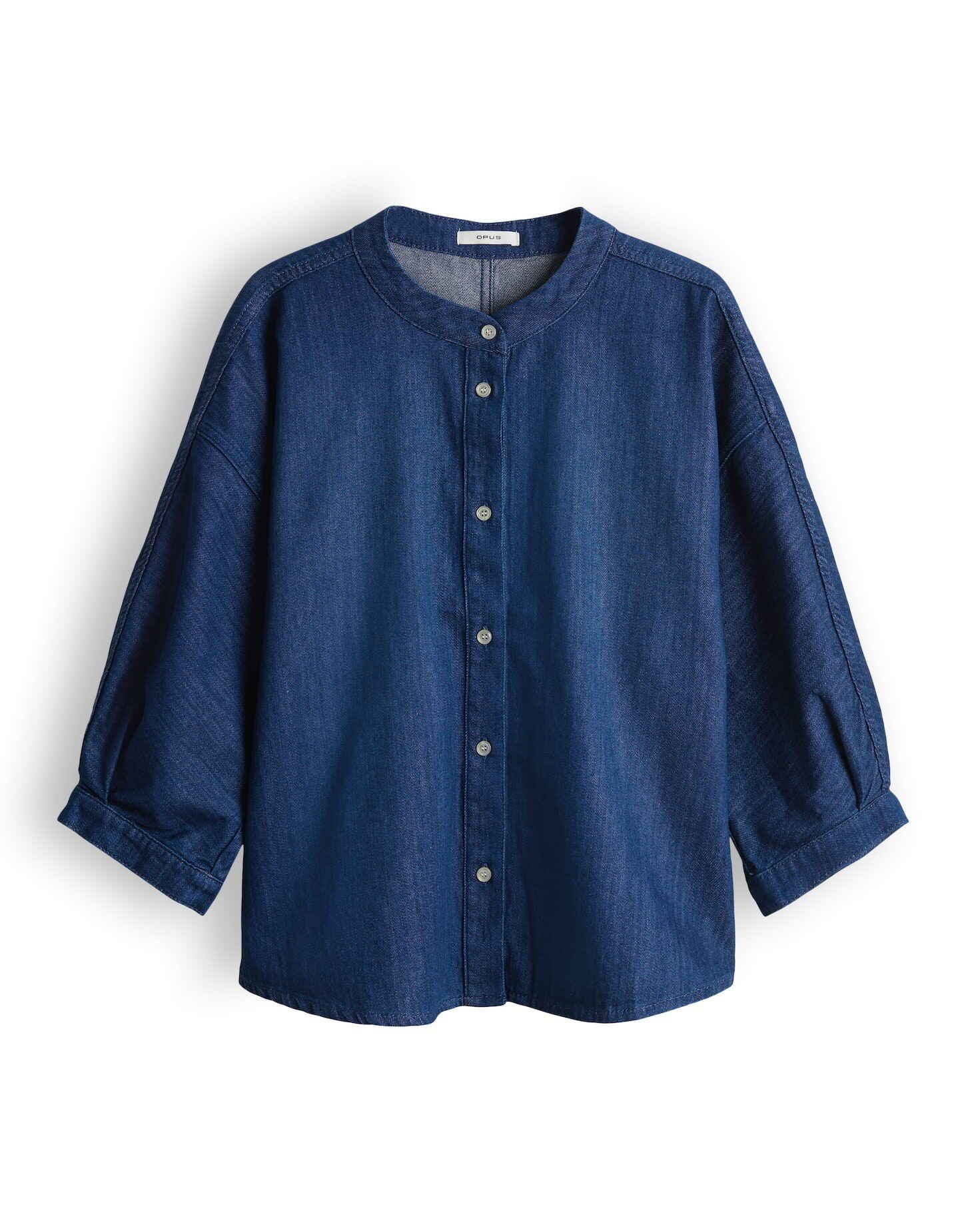 OPUS Kurzarmbluse Jeansbluse aus reinem BCI Cotton Regular Fit