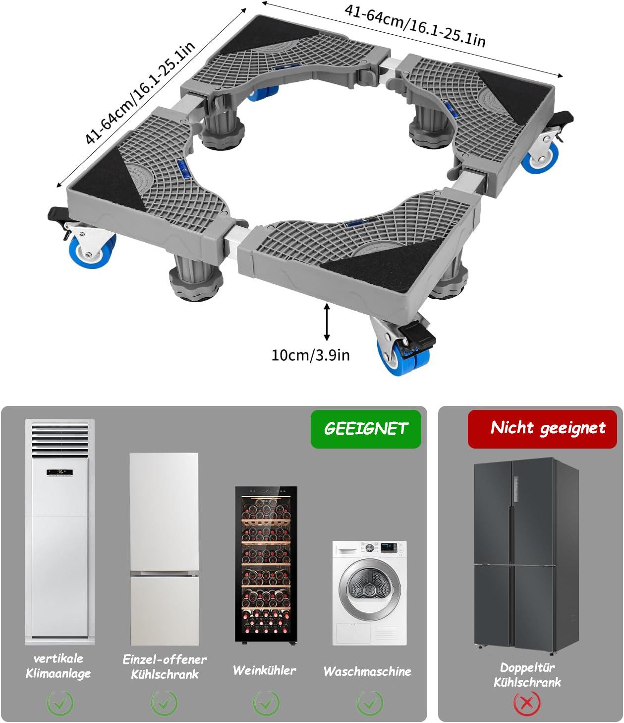 SinLaw Waschmaschinenuntergestell Unterlegscheibe mit 4 Rädern, die für eine einfache Mobilität rollen, Große tragende Fläche, rutschfest und stoßdämpfend