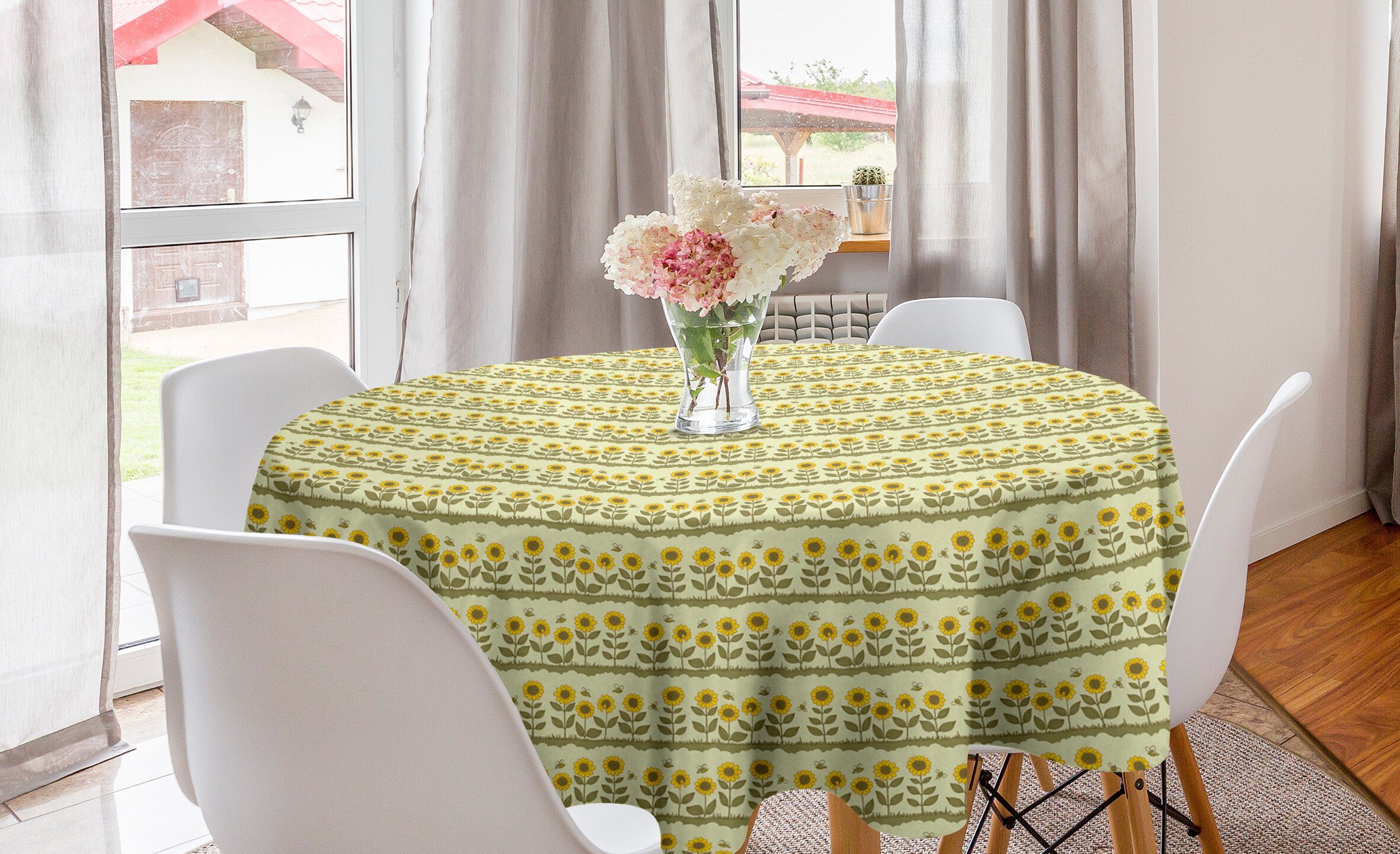 Abakuhaus Tischdecke Kreis Tischdecke Abdeckung für Esszimmer Küche Dekoration, Sonnenblume Blumenfeld Blowing | Tischdecken