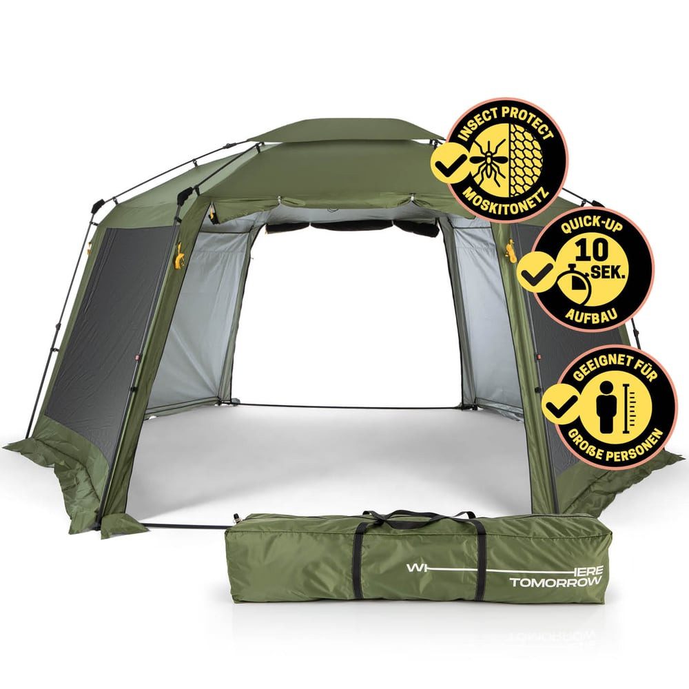 Lumaland Pavillon Pop Up Pavillon Aufbau in unter 2 min sechseckig 155x215x167cm, Camping Reisen Party Schutz vor Regen Wind Wetter transportabel