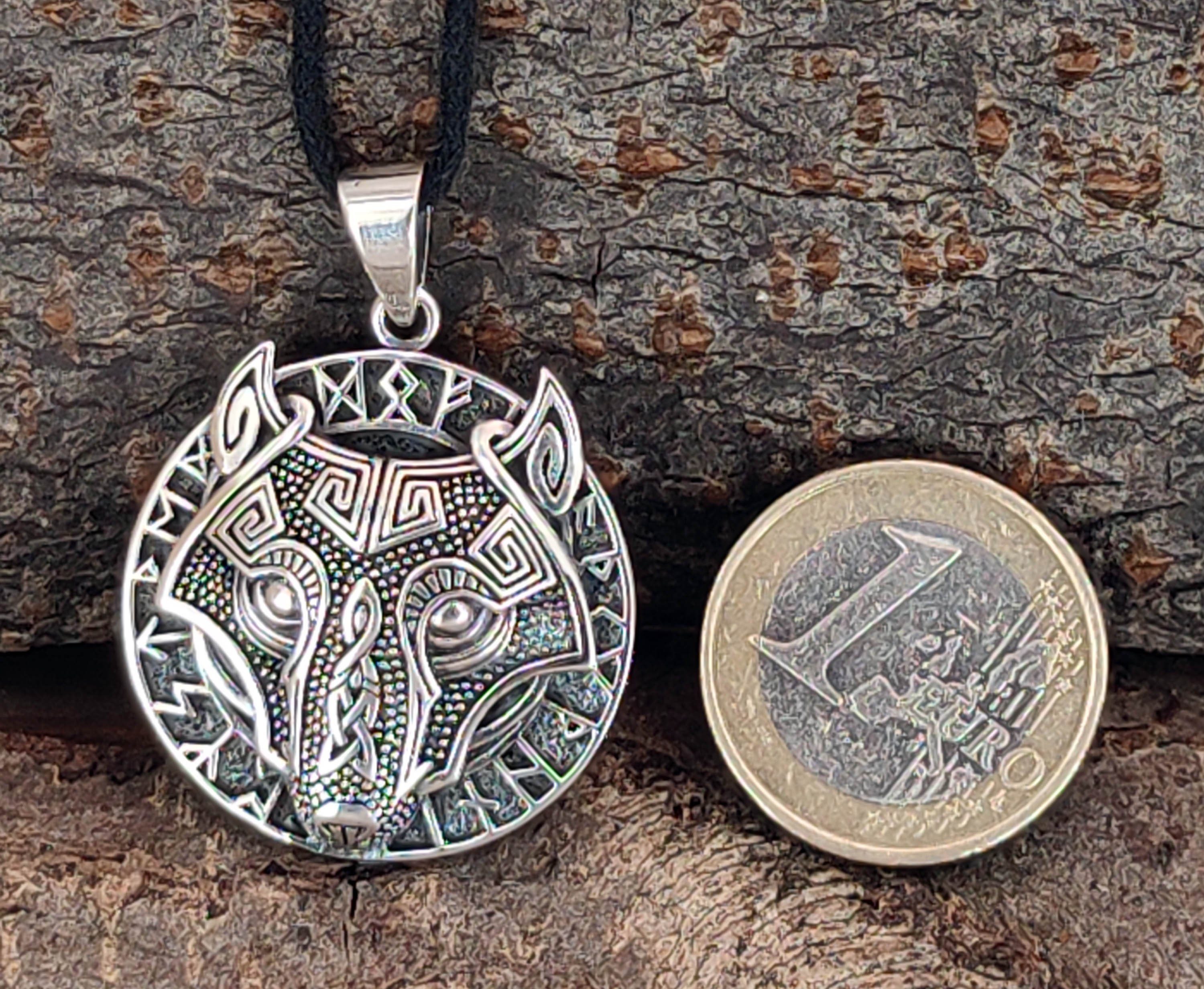 Amulett Wolf Silber of Sterling Wolfskopf Kiss Leather Kopf 925 407 Anhänger Nr Schädel Wikinger Kettenanhänger
