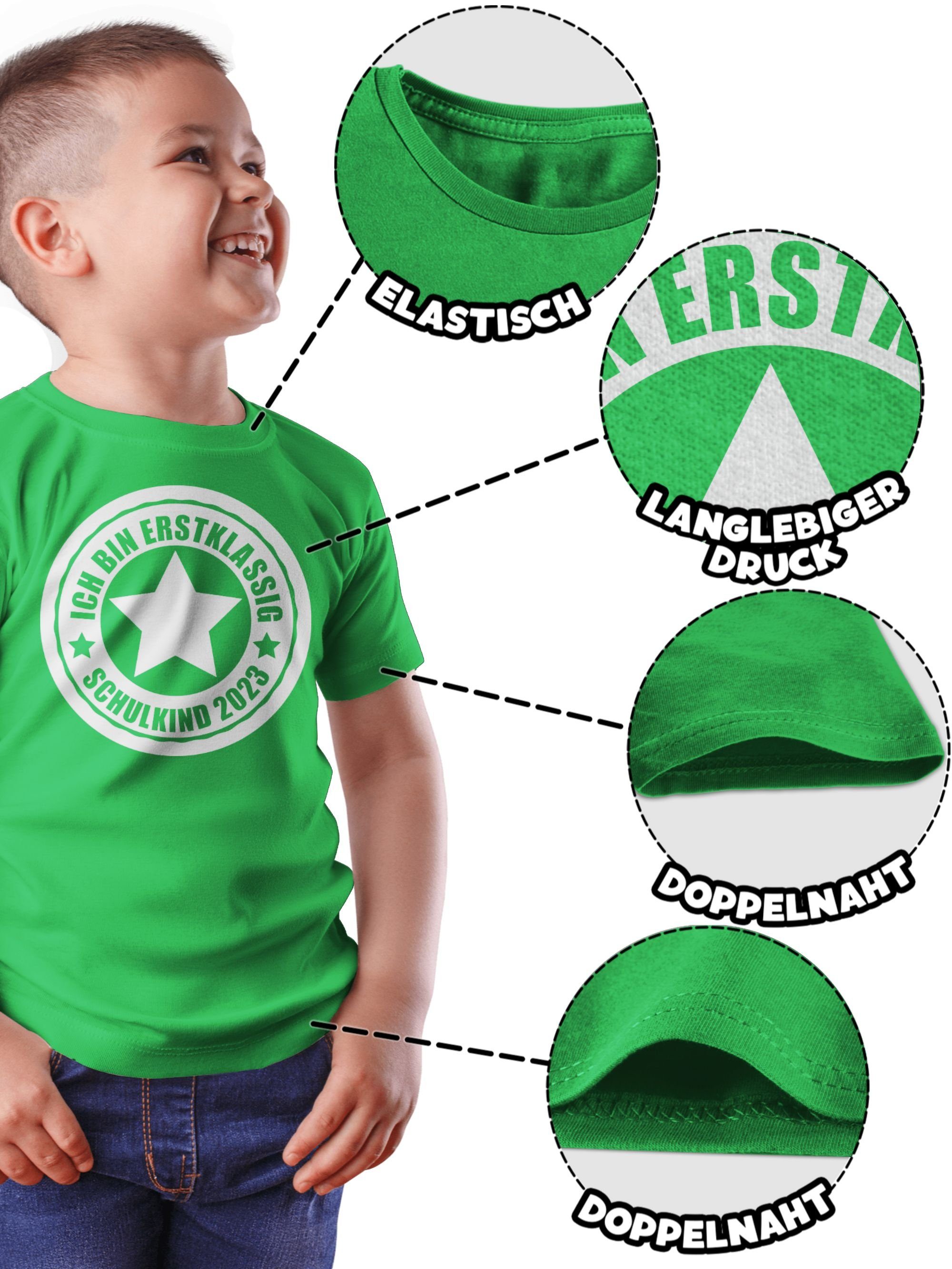 T-Shirt erstklassig Junge Ich Grün Schulanfang bin 3 2023 Einschulung Geschenke - Shirtracer Schulkind